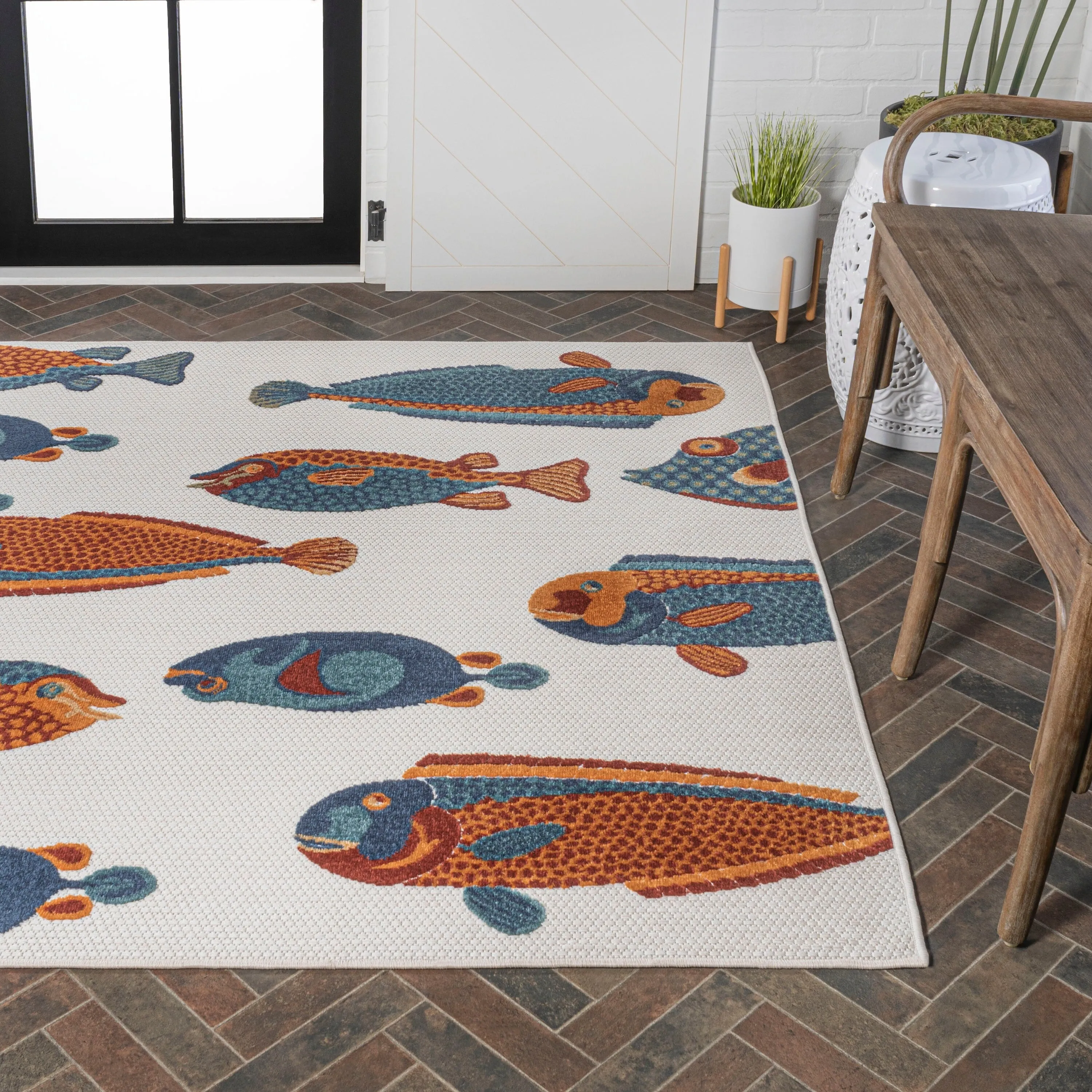 JONATHAN Y Aranciata Modern Fish High-Low Indoor/Outdoor Area Rug