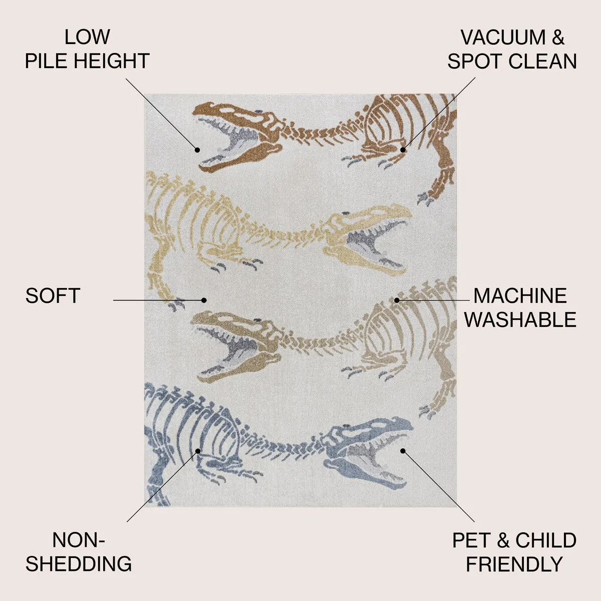 JONATHAN Y Duenas T-Rex Modern Kids Machine-Washable Area Rug