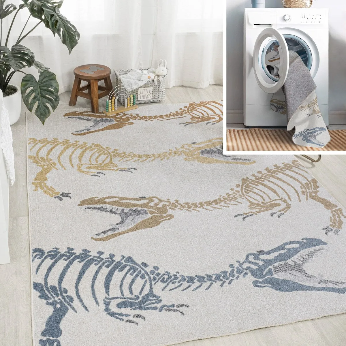 JONATHAN Y Duenas T-Rex Modern Kids Machine-Washable Area Rug