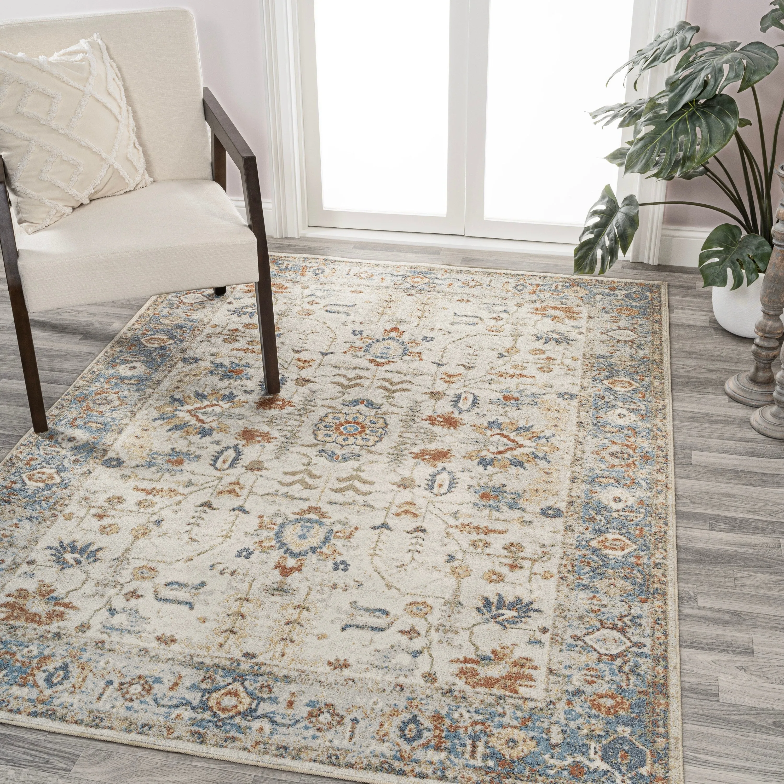 JONATHAN Y Edith Persian Border Low-Pile Machine-Washable Cream/Terra Area Rug
