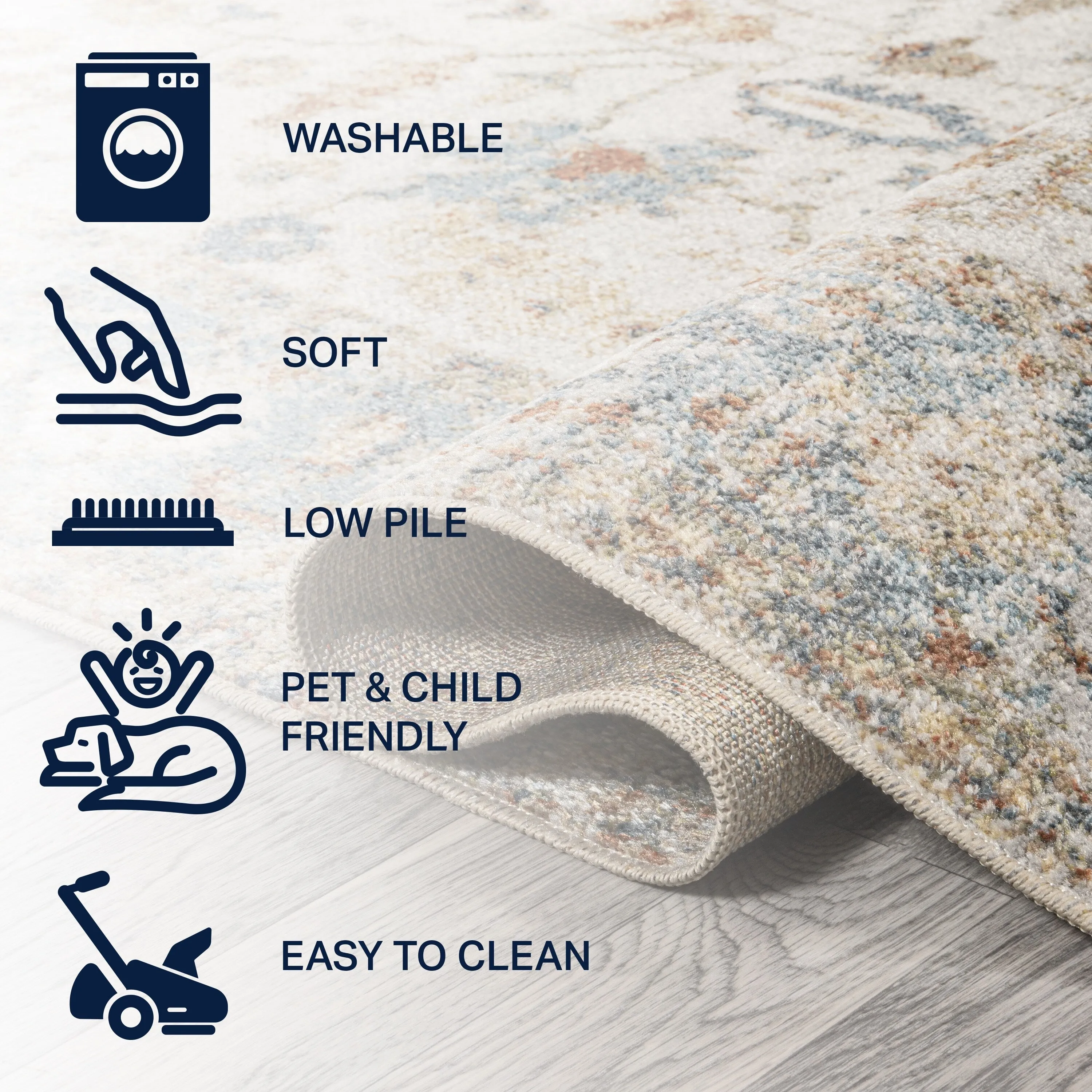 JONATHAN Y Edith Persian Border Low-Pile Machine-Washable Cream/Terra Area Rug