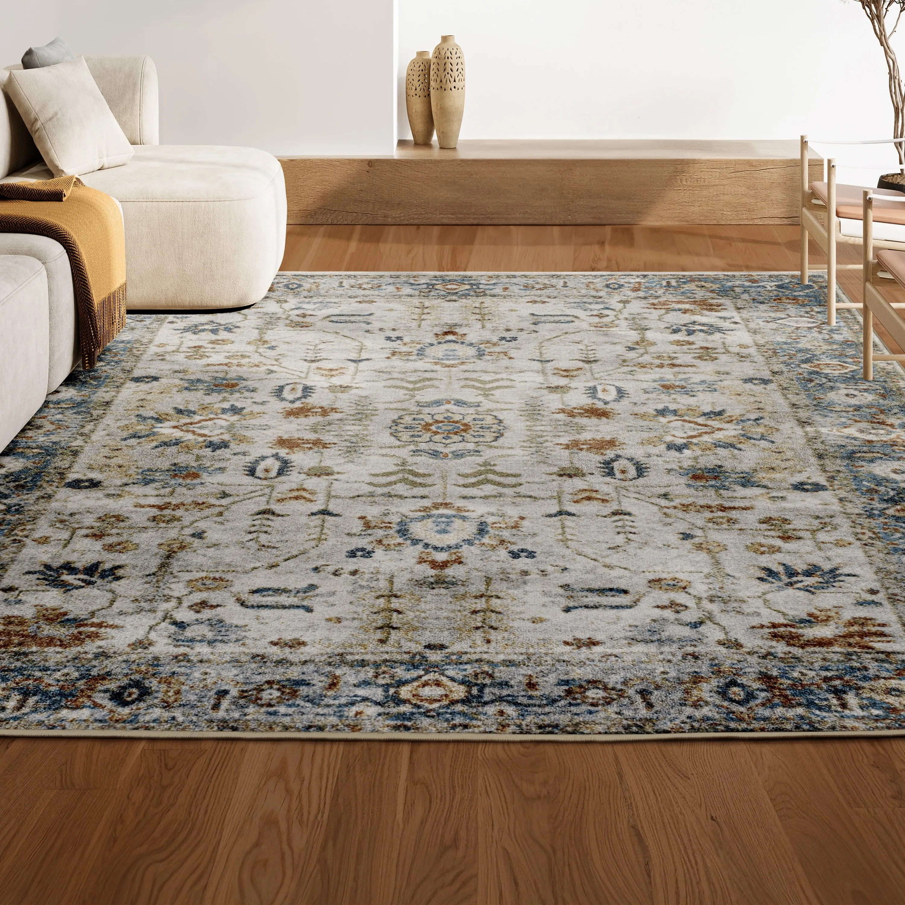 JONATHAN Y Edith Persian Border Low-Pile Machine-Washable Cream/Terra Area Rug