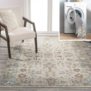 JONATHAN Y Edith Persian Border Low-Pile Machine-Washable Cream/Terra Area Rug