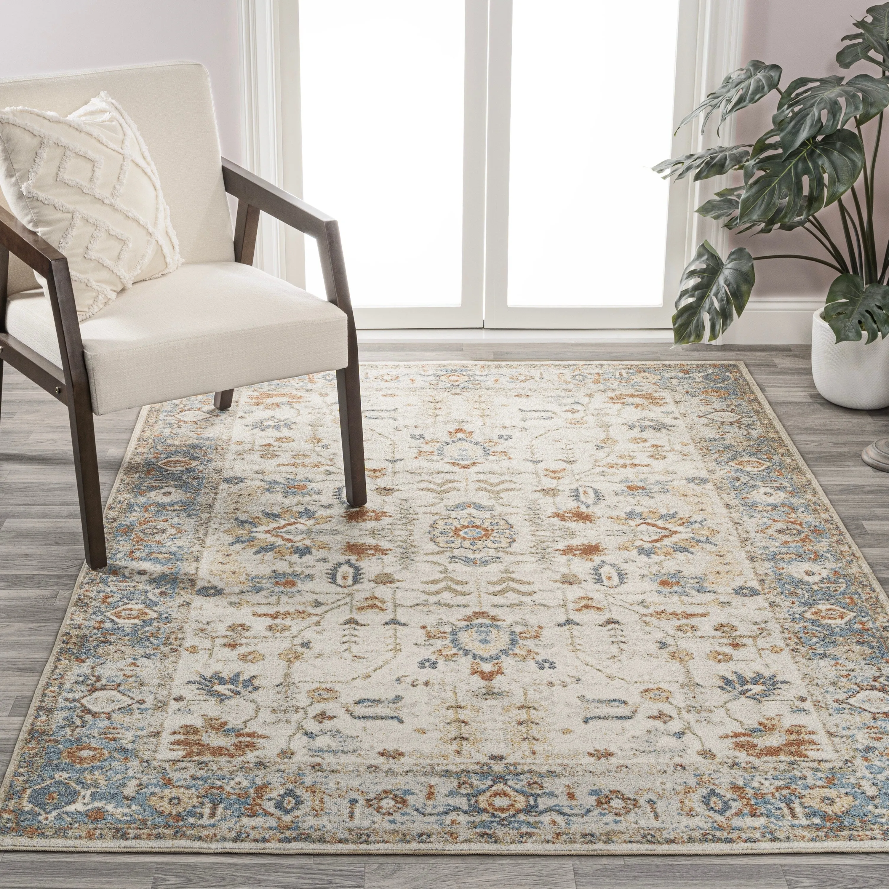 JONATHAN Y Edith Persian Border Low-Pile Machine-Washable Cream/Terra Area Rug