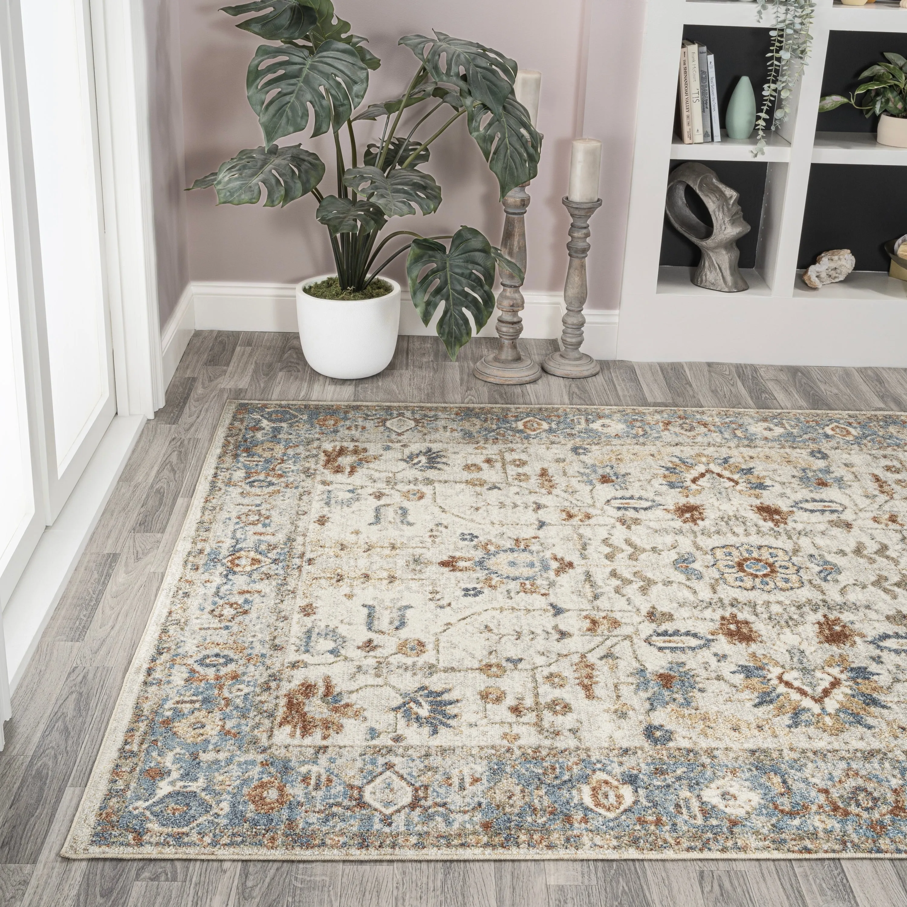 JONATHAN Y Edith Persian Border Low-Pile Machine-Washable Cream/Terra Area Rug