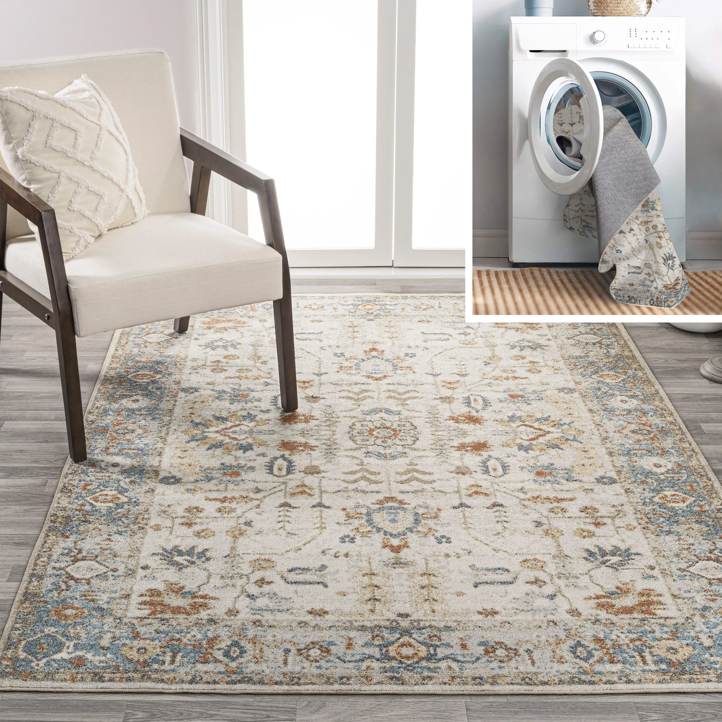 JONATHAN Y Edith Persian Border Low-Pile Machine-Washable Cream/Terra Area Rug