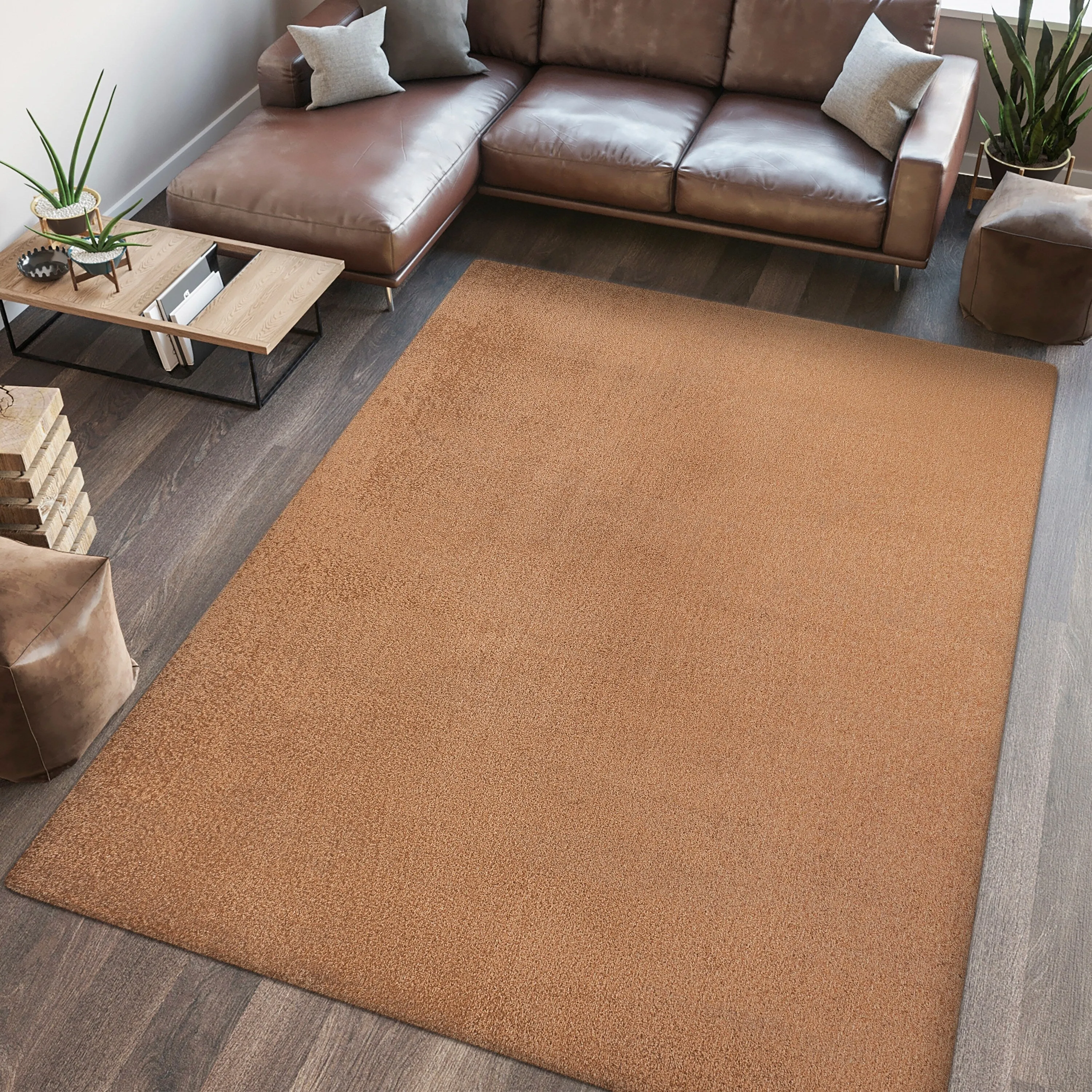 JONATHAN Y Fawning Classic Solid Low-Pile Machine-Washable Terra Area Rug