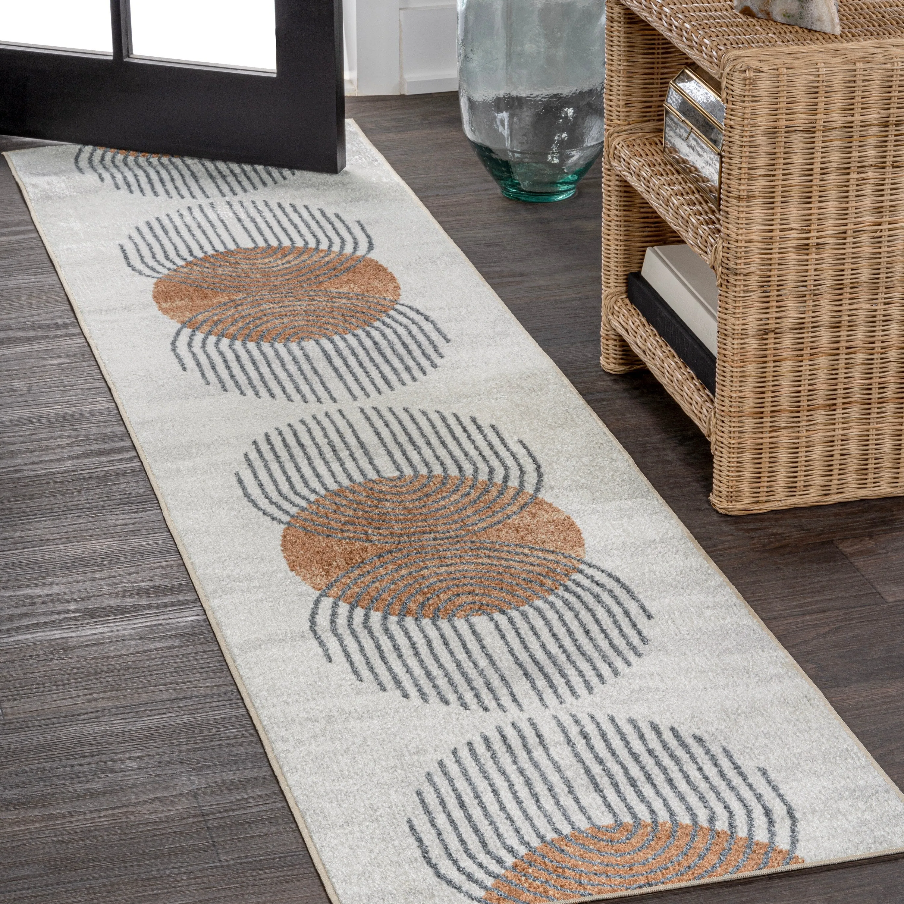 JONATHAN Y Hiero Geometric Modern Low-Pile Machine-Washable Cream/Terra Area Rug