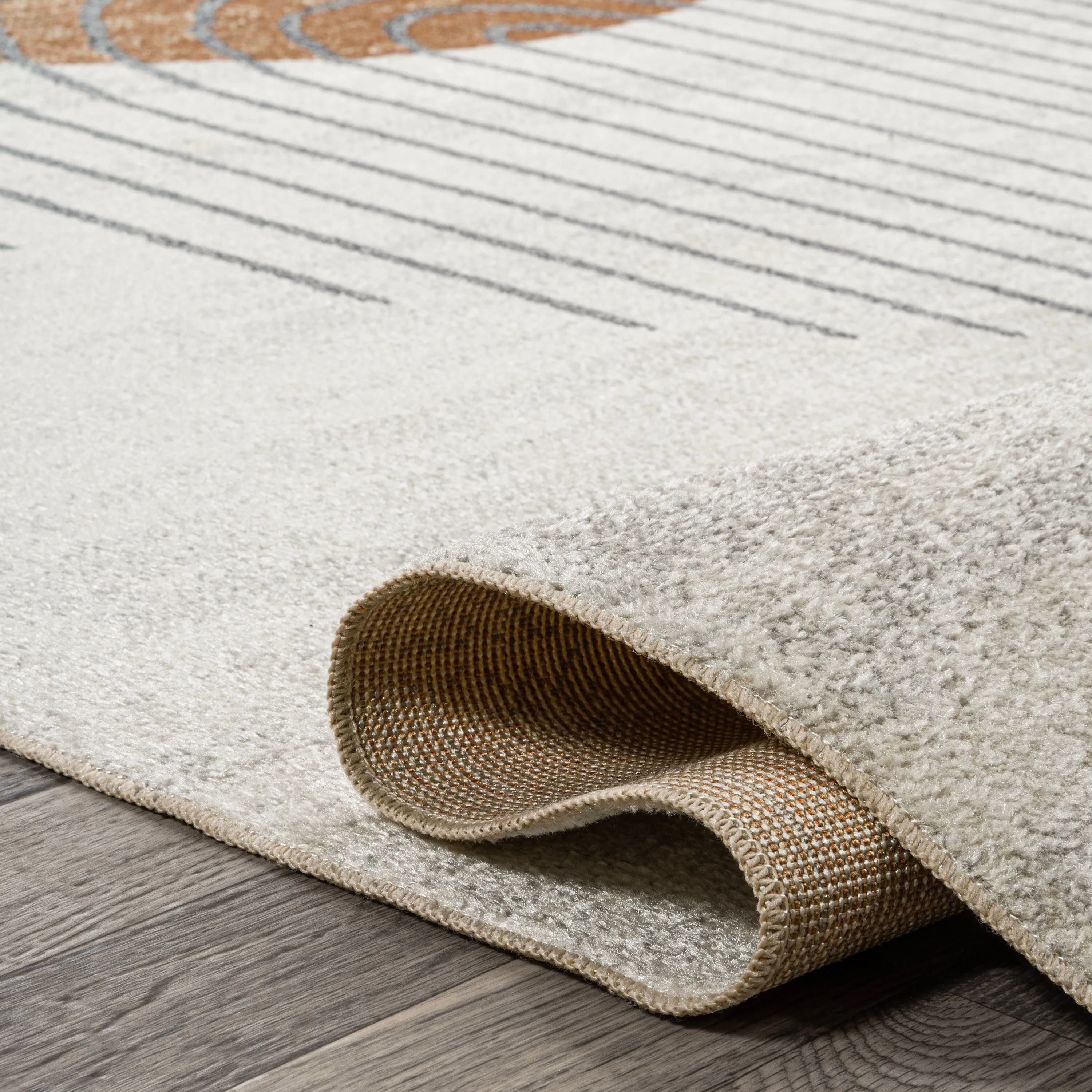 JONATHAN Y Hiero Geometric Modern Low-Pile Machine-Washable Cream/Terra Area Rug