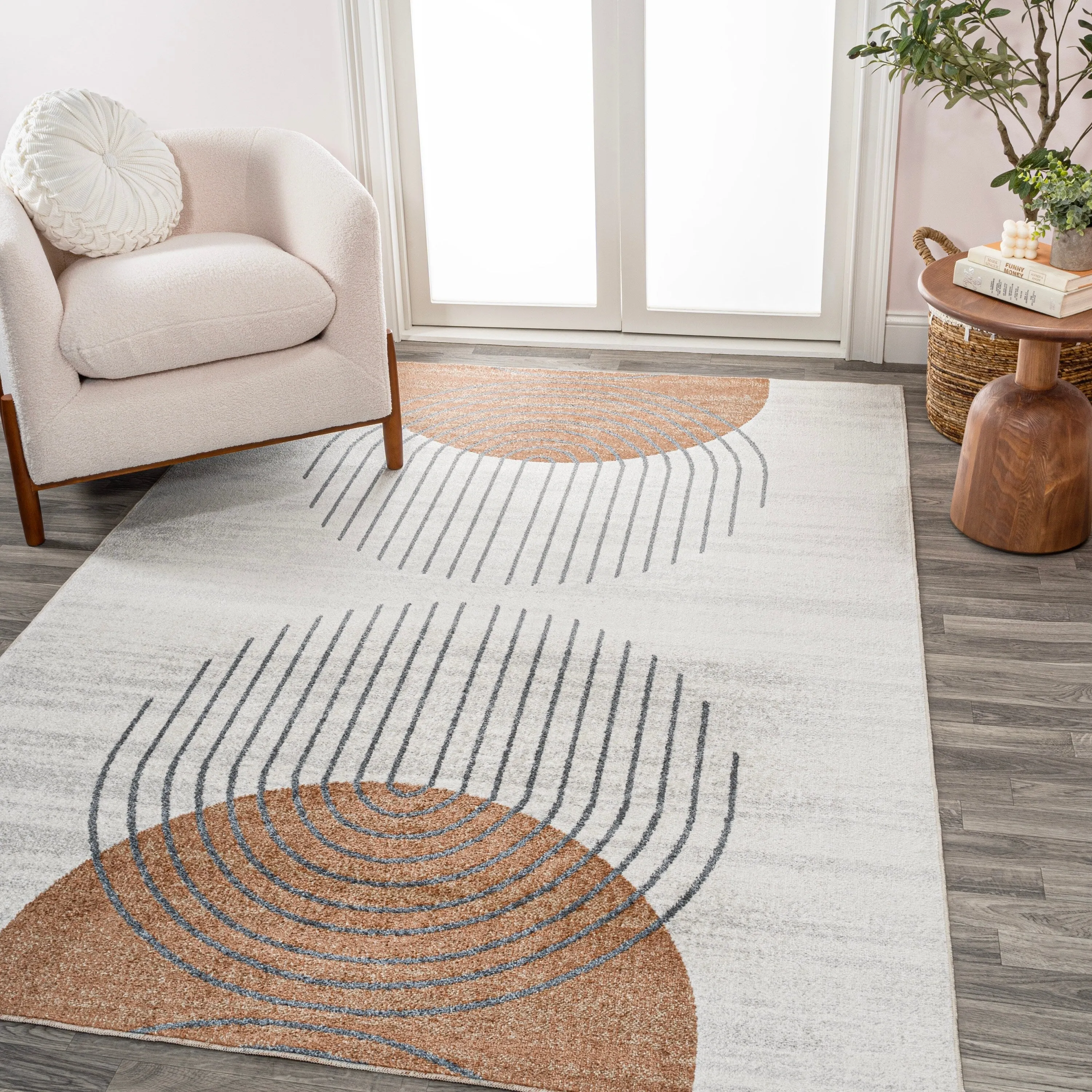 JONATHAN Y Hiero Geometric Modern Low-Pile Machine-Washable Cream/Terra Area Rug