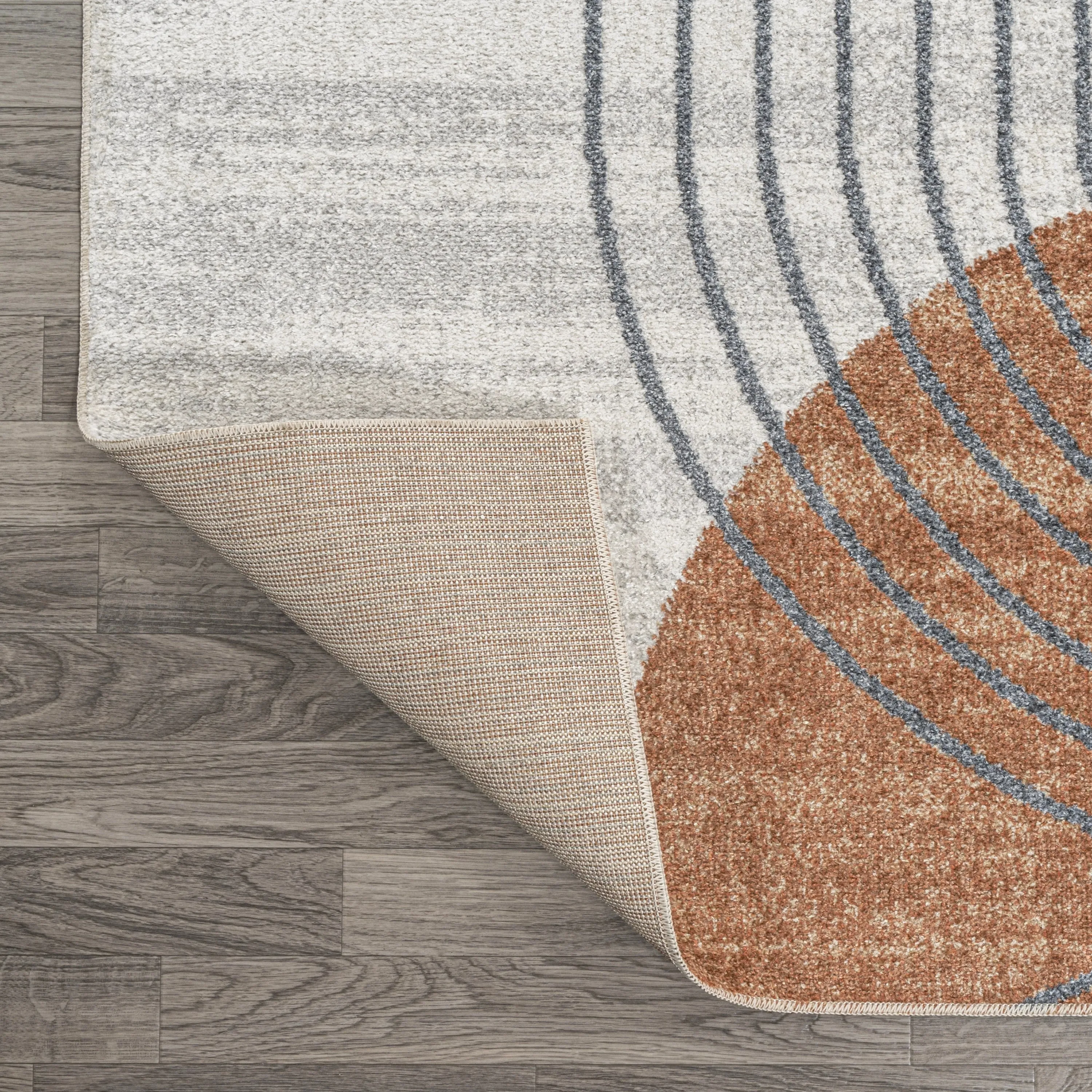 JONATHAN Y Hiero Geometric Modern Low-Pile Machine-Washable Cream/Terra Area Rug