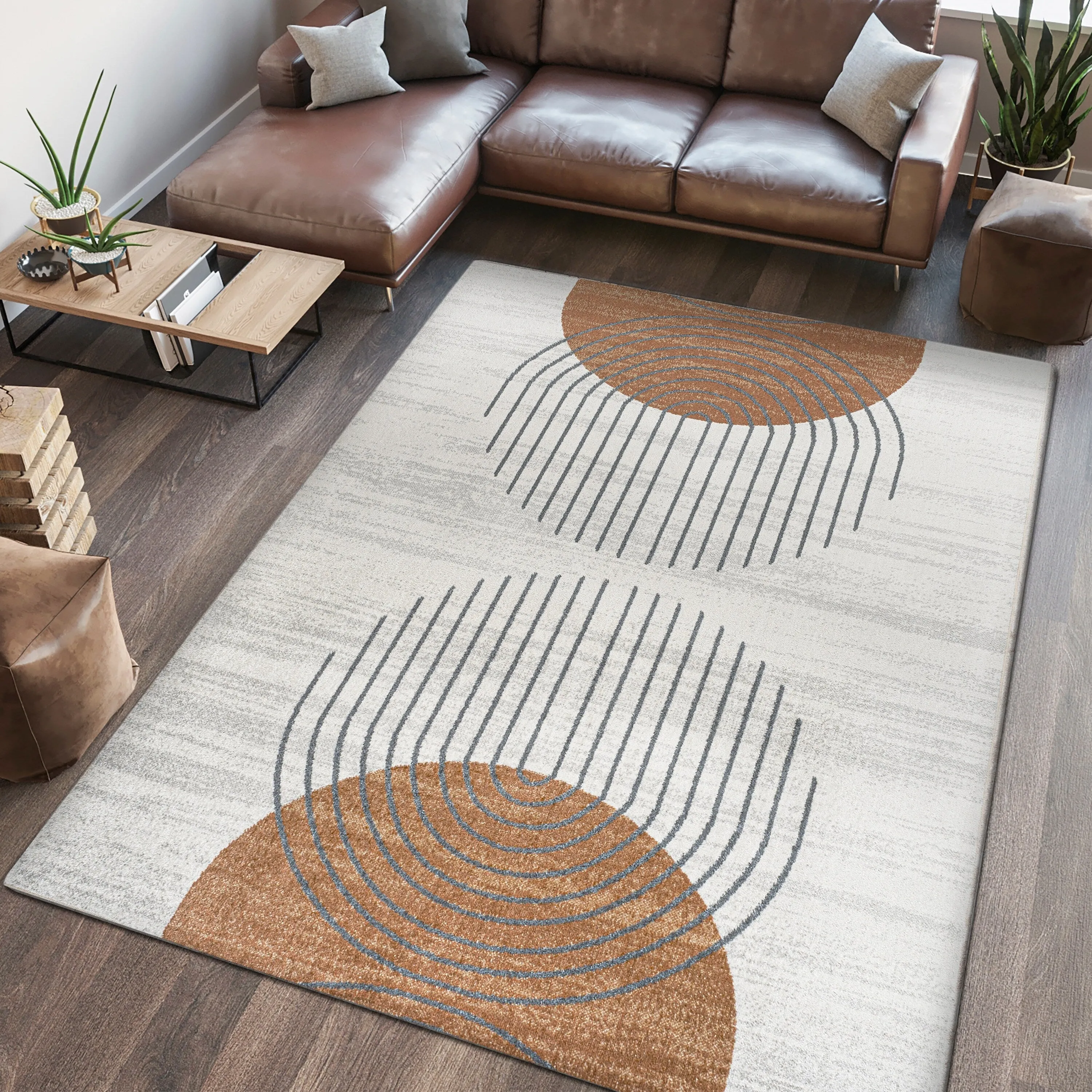 JONATHAN Y Hiero Geometric Modern Low-Pile Machine-Washable Cream/Terra Area Rug