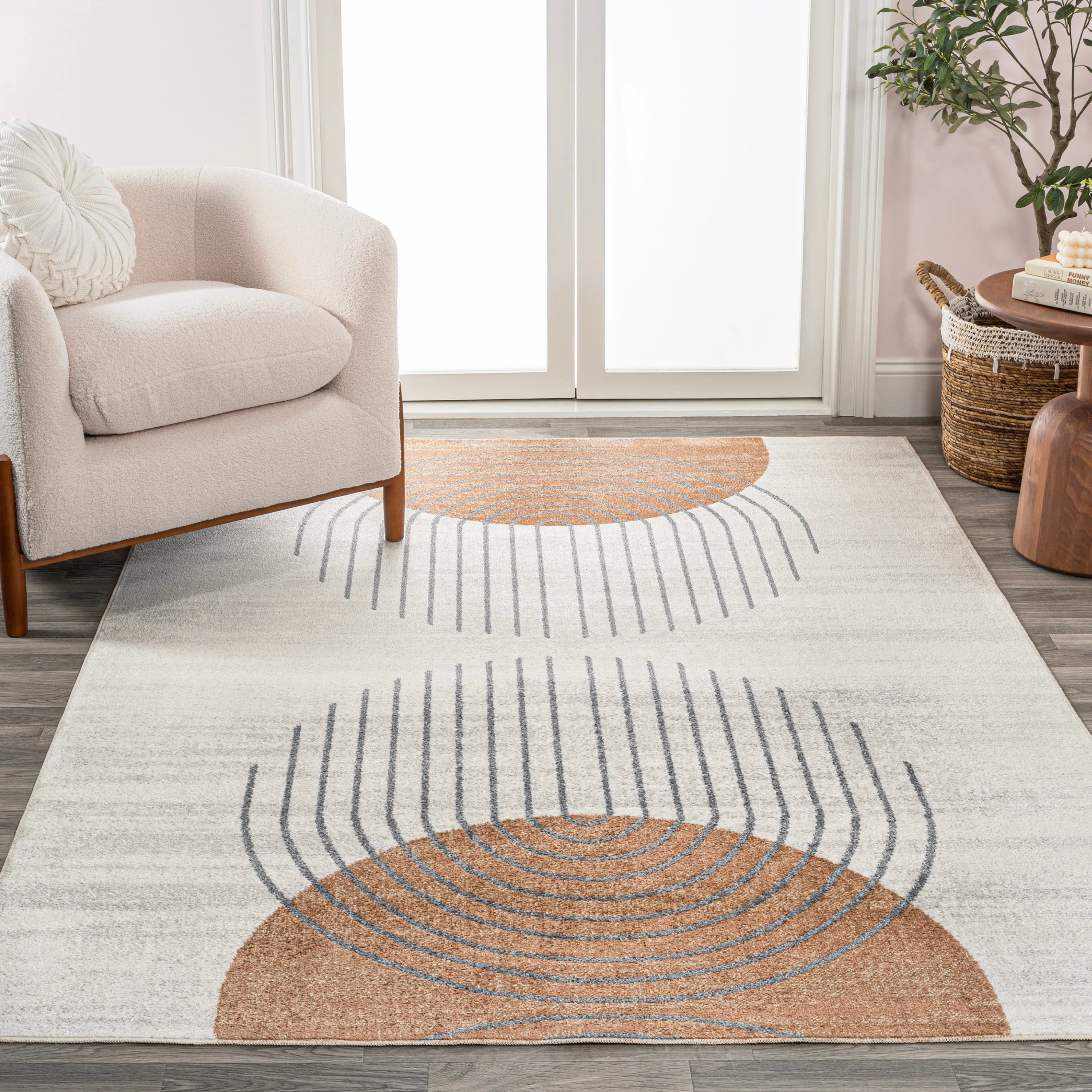 JONATHAN Y Hiero Geometric Modern Low-Pile Machine-Washable Cream/Terra Area Rug