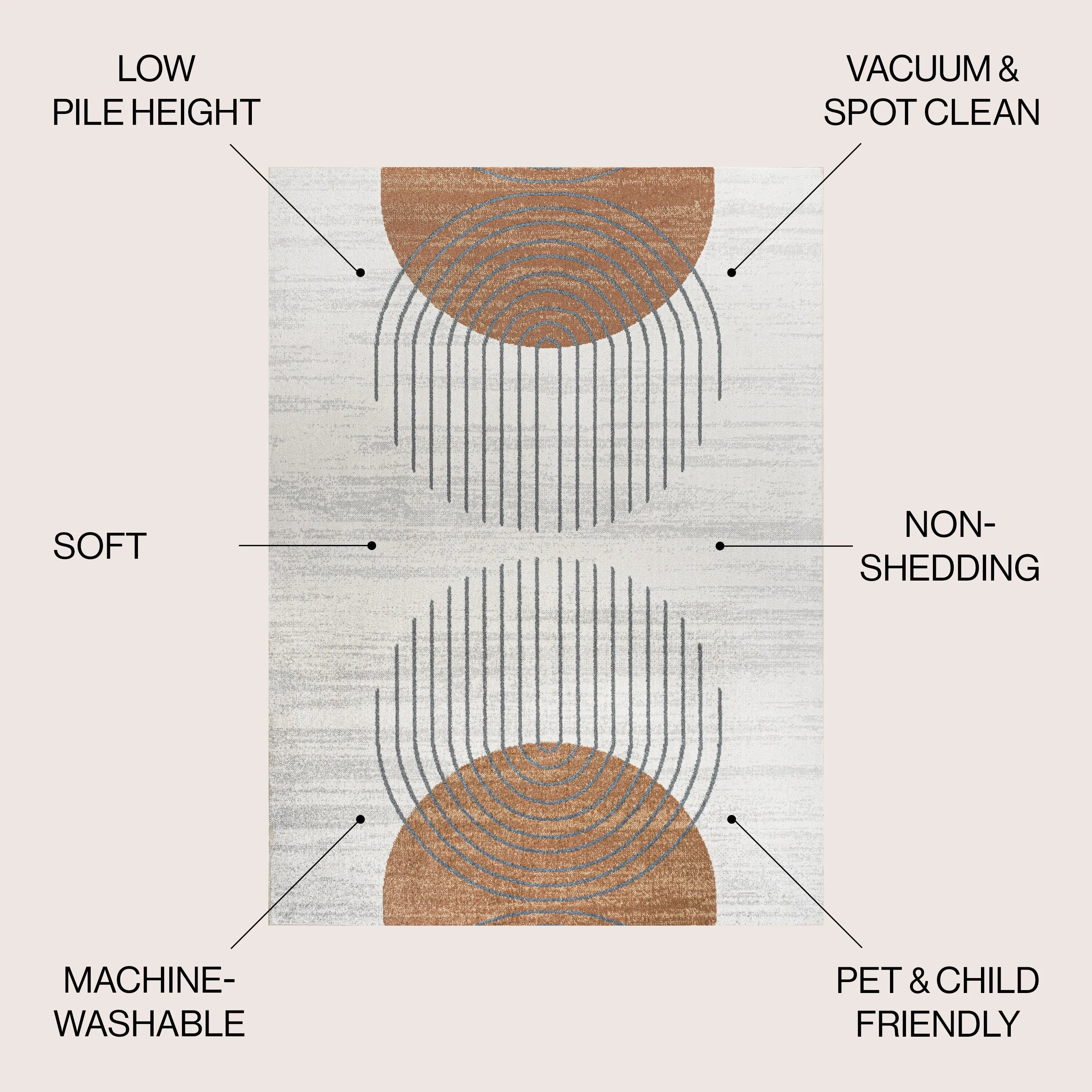 JONATHAN Y Hiero Geometric Modern Low-Pile Machine-Washable Cream/Terra Area Rug