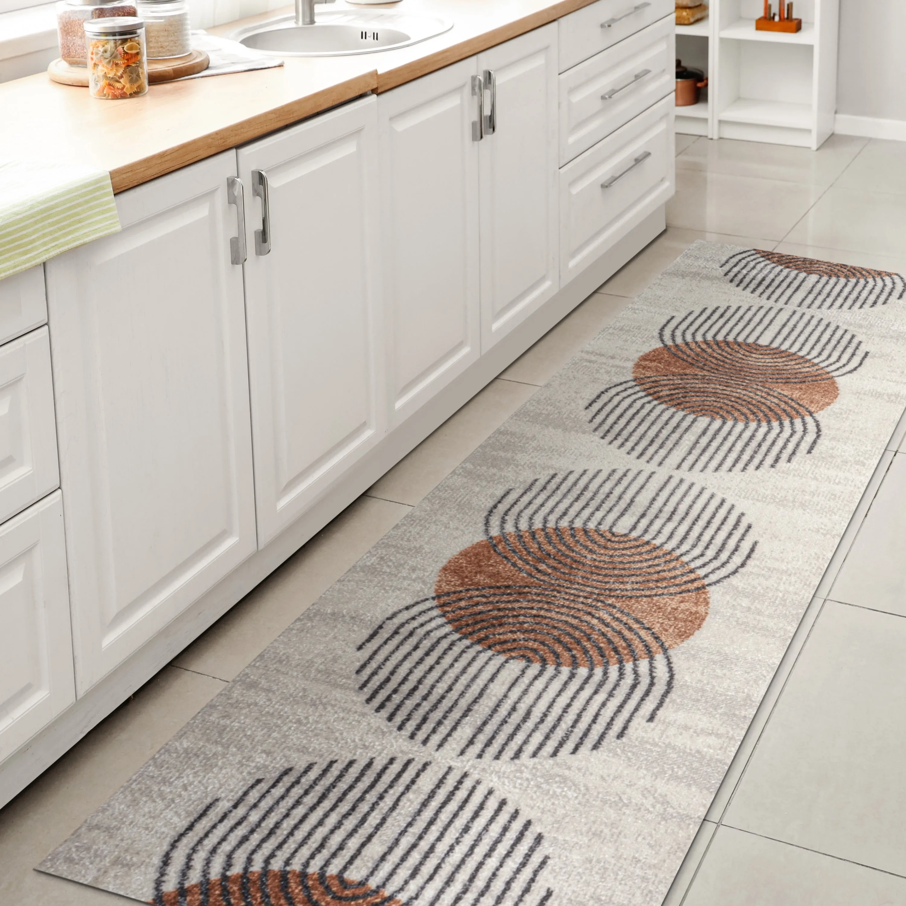 JONATHAN Y Hiero Geometric Modern Low-Pile Machine-Washable Cream/Terra Area Rug