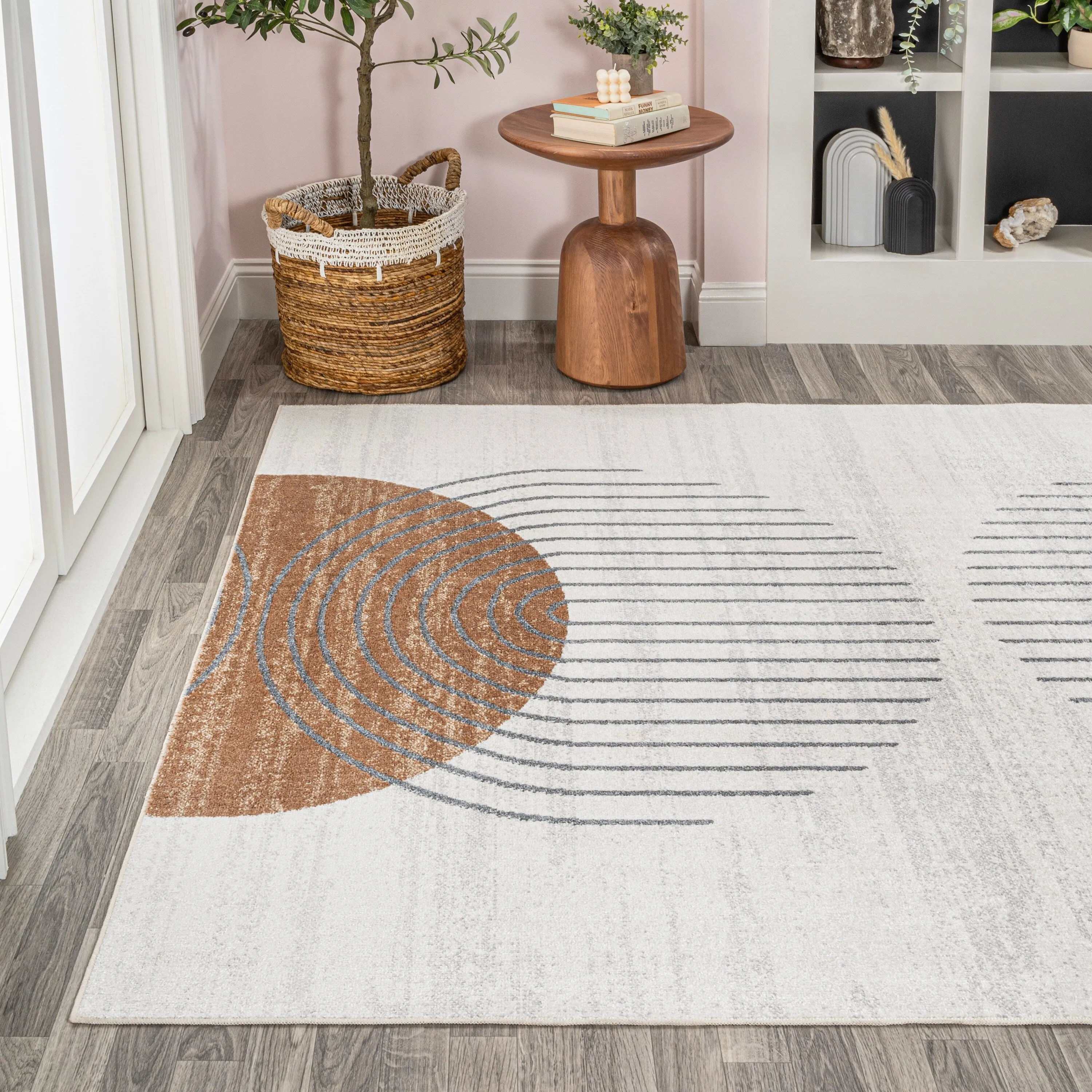 JONATHAN Y Hiero Geometric Modern Low-Pile Machine-Washable Cream/Terra Area Rug