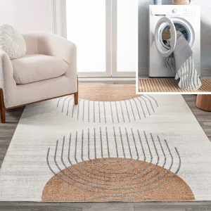 JONATHAN Y Hiero Geometric Modern Low-Pile Machine-Washable Cream/Terra Area Rug