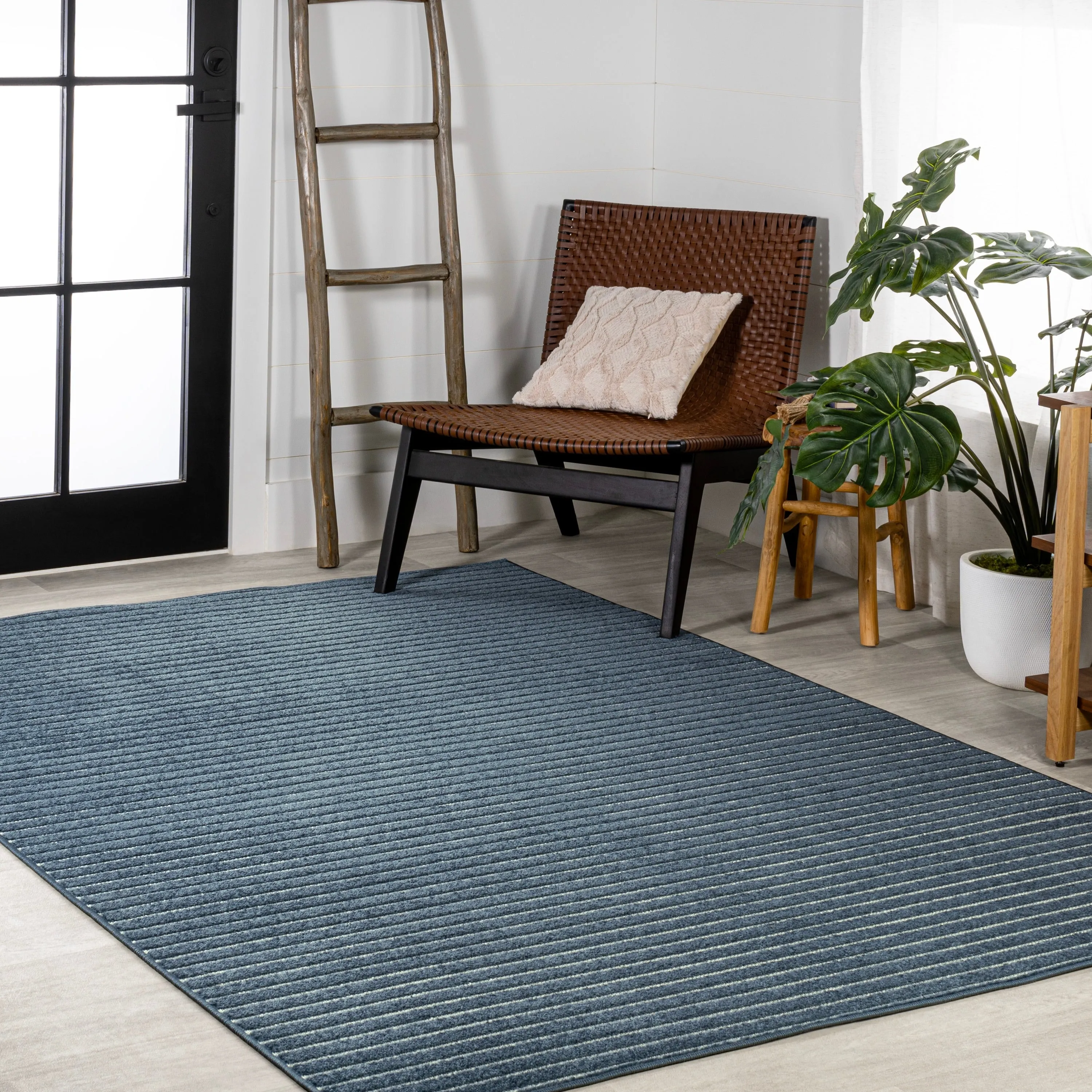 JONATHAN Y Maribo Minimalist Scandi Striped Navy/ivory Area Rug
