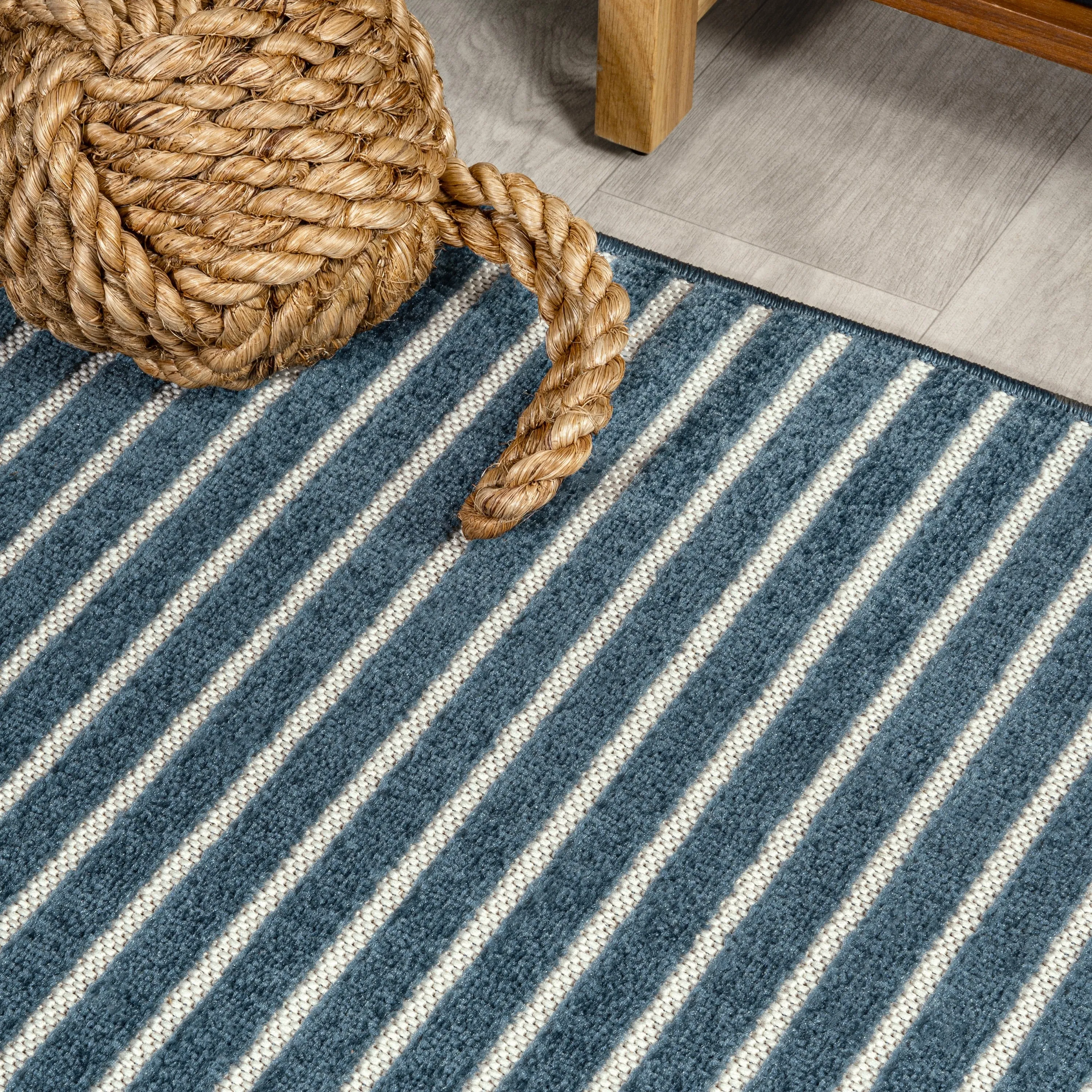 JONATHAN Y Maribo Minimalist Scandi Striped Navy/ivory Area Rug