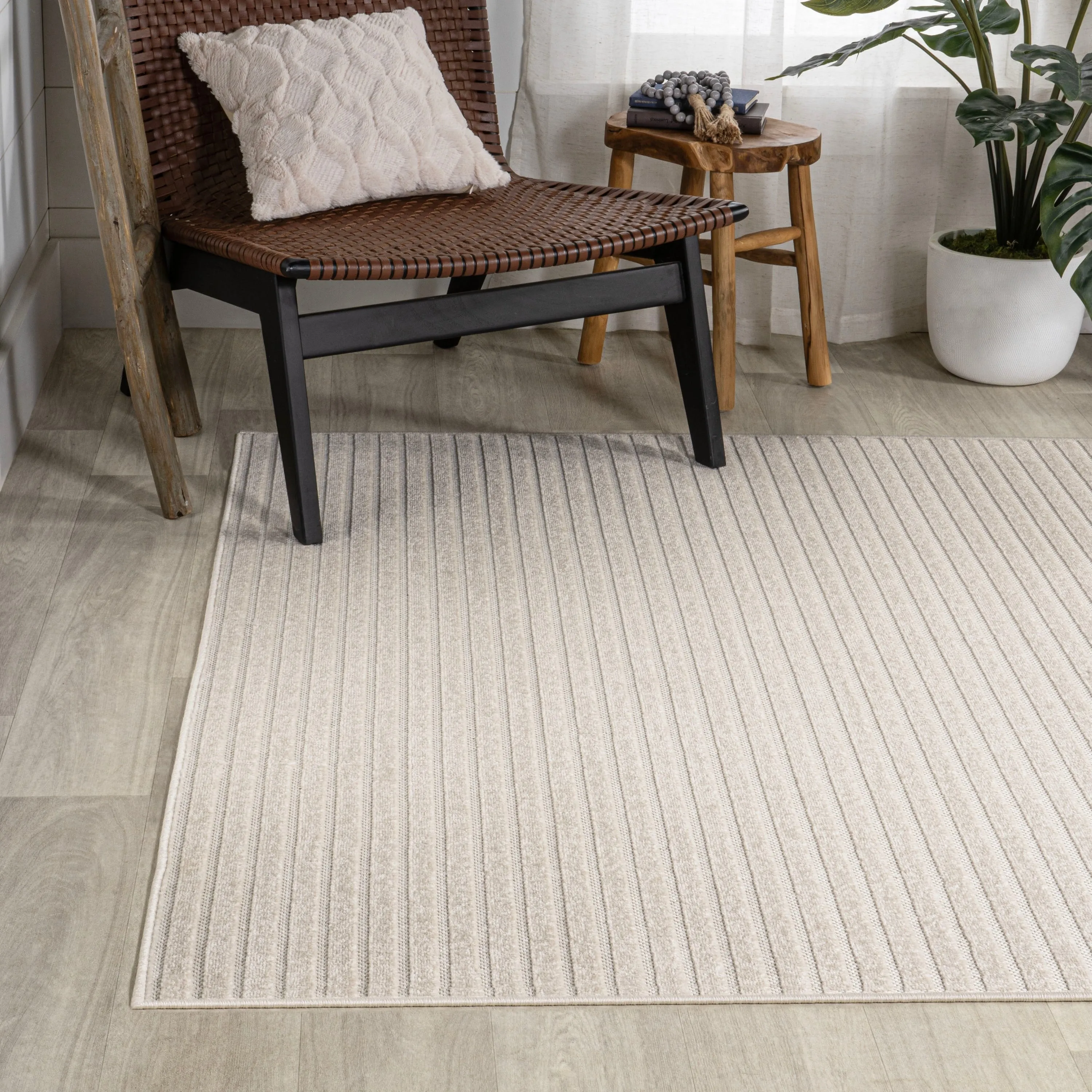 JONATHAN Y Maribo Minimalist Scandi Striped Navy/ivory Area Rug