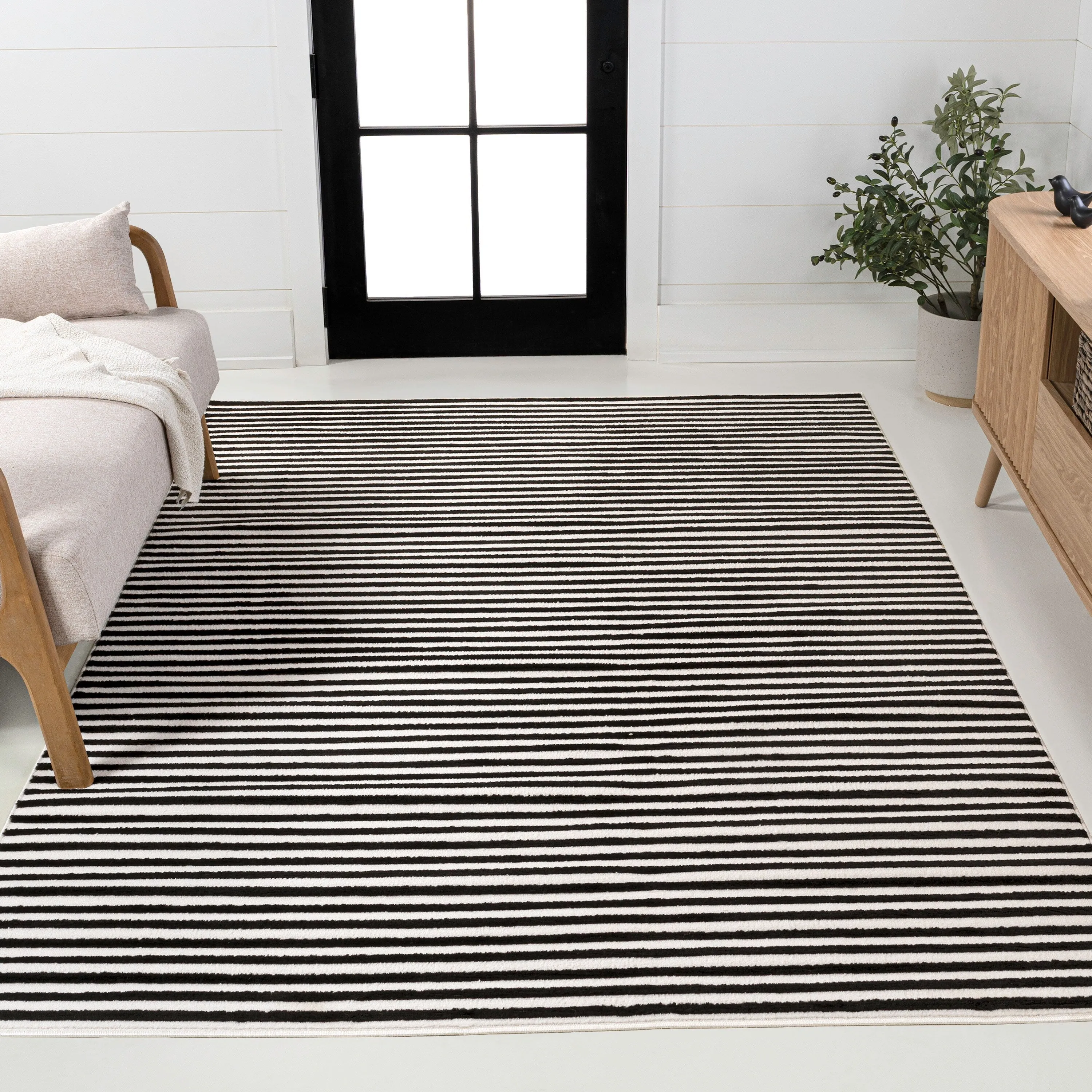 JONATHAN Y Maribo Minimalist Scandi Striped Navy/ivory Area Rug