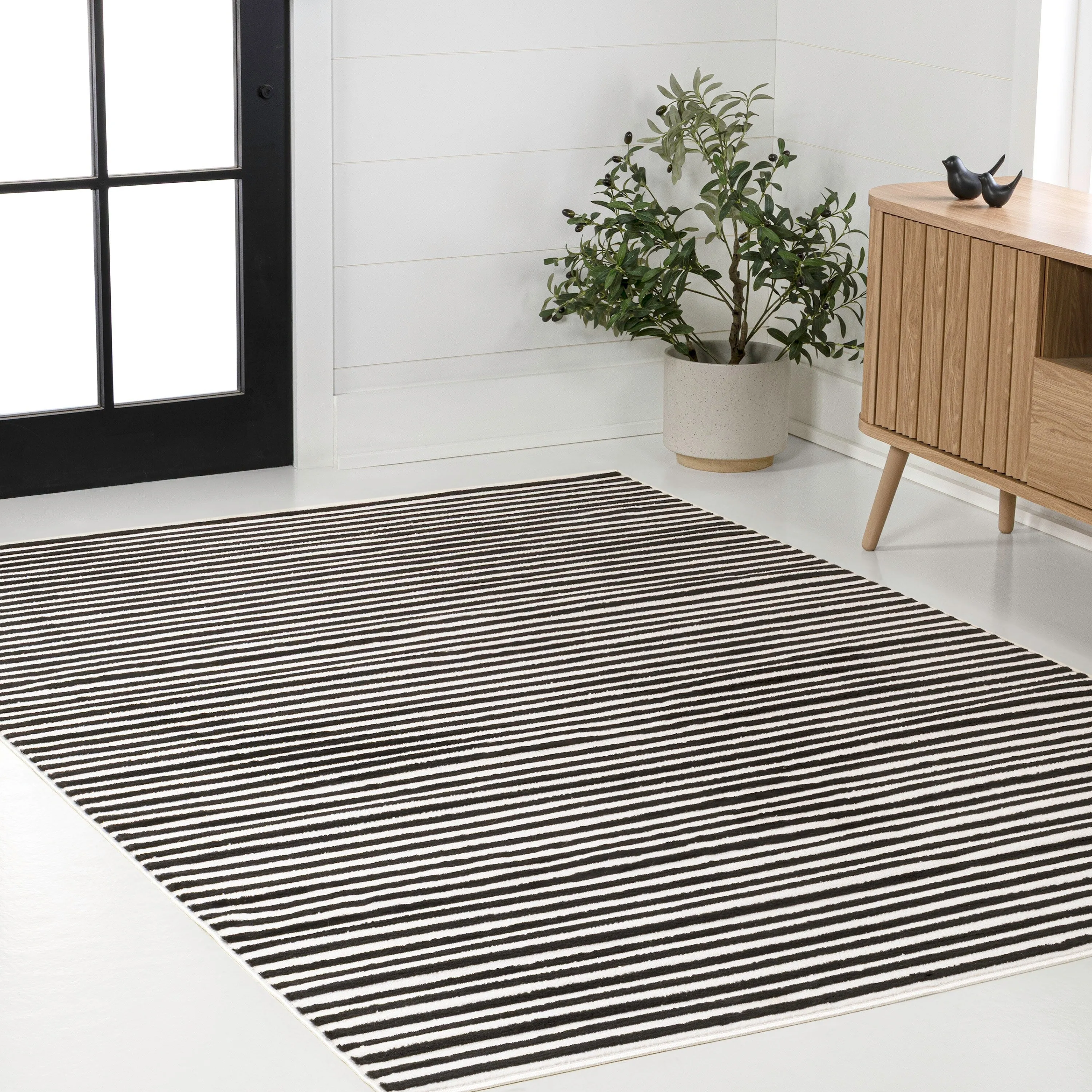 JONATHAN Y Maribo Minimalist Scandi Striped Navy/ivory Area Rug