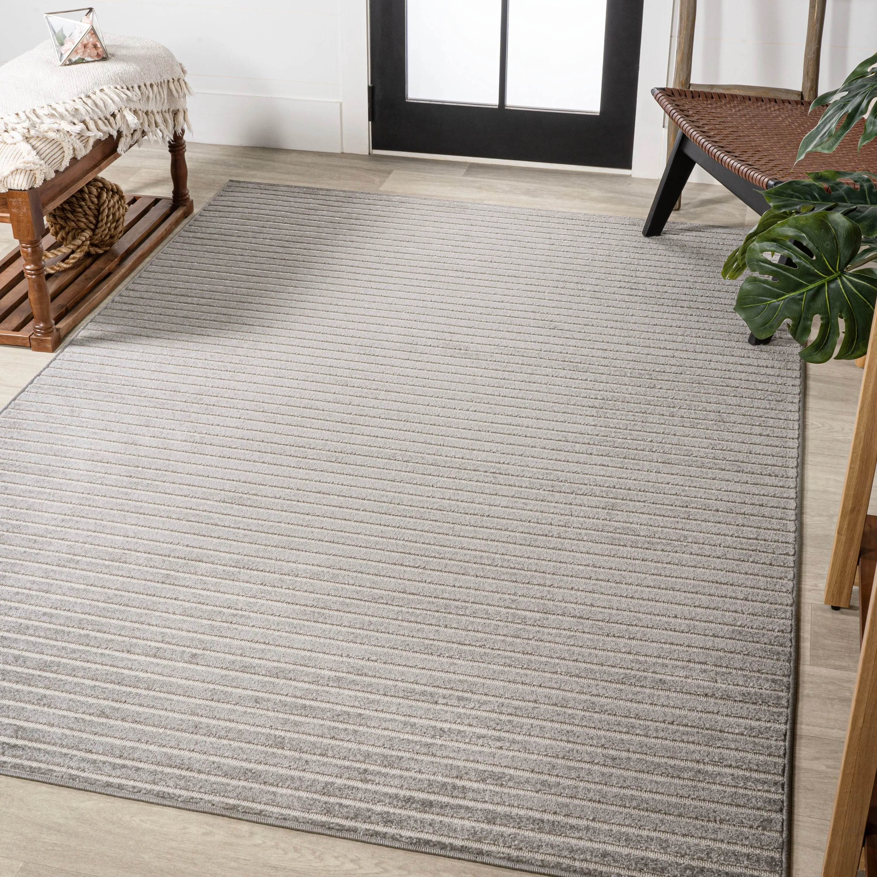JONATHAN Y Maribo Minimalist Scandi Striped Navy/ivory Area Rug