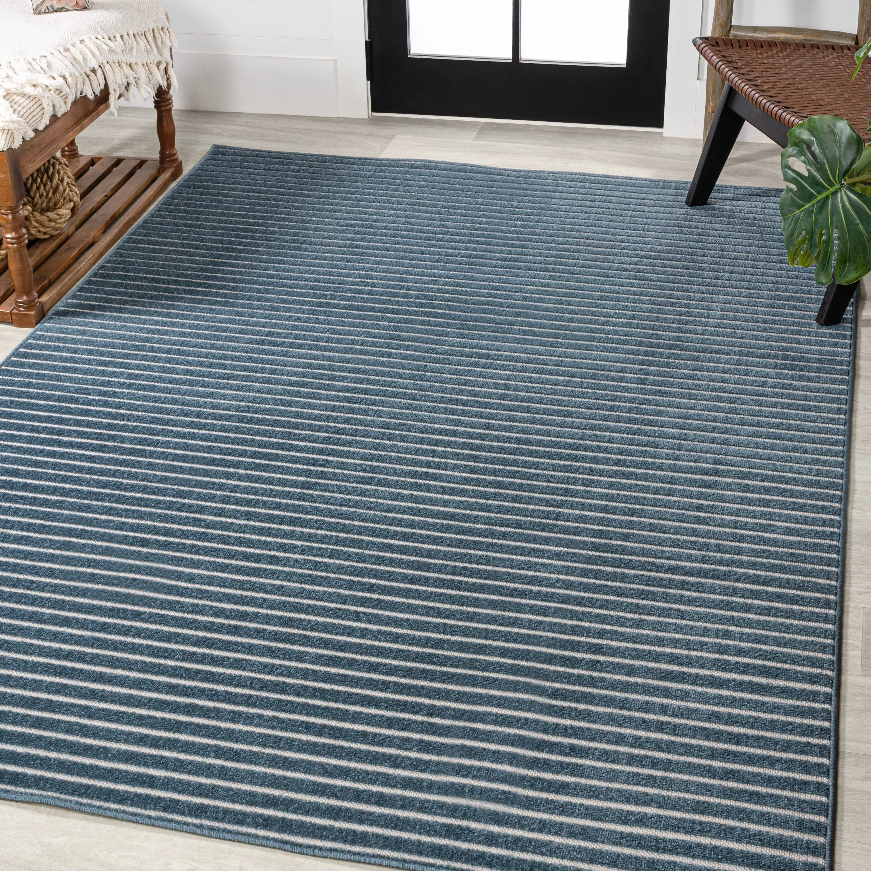 JONATHAN Y Maribo Minimalist Scandi Striped Navy/ivory Area Rug