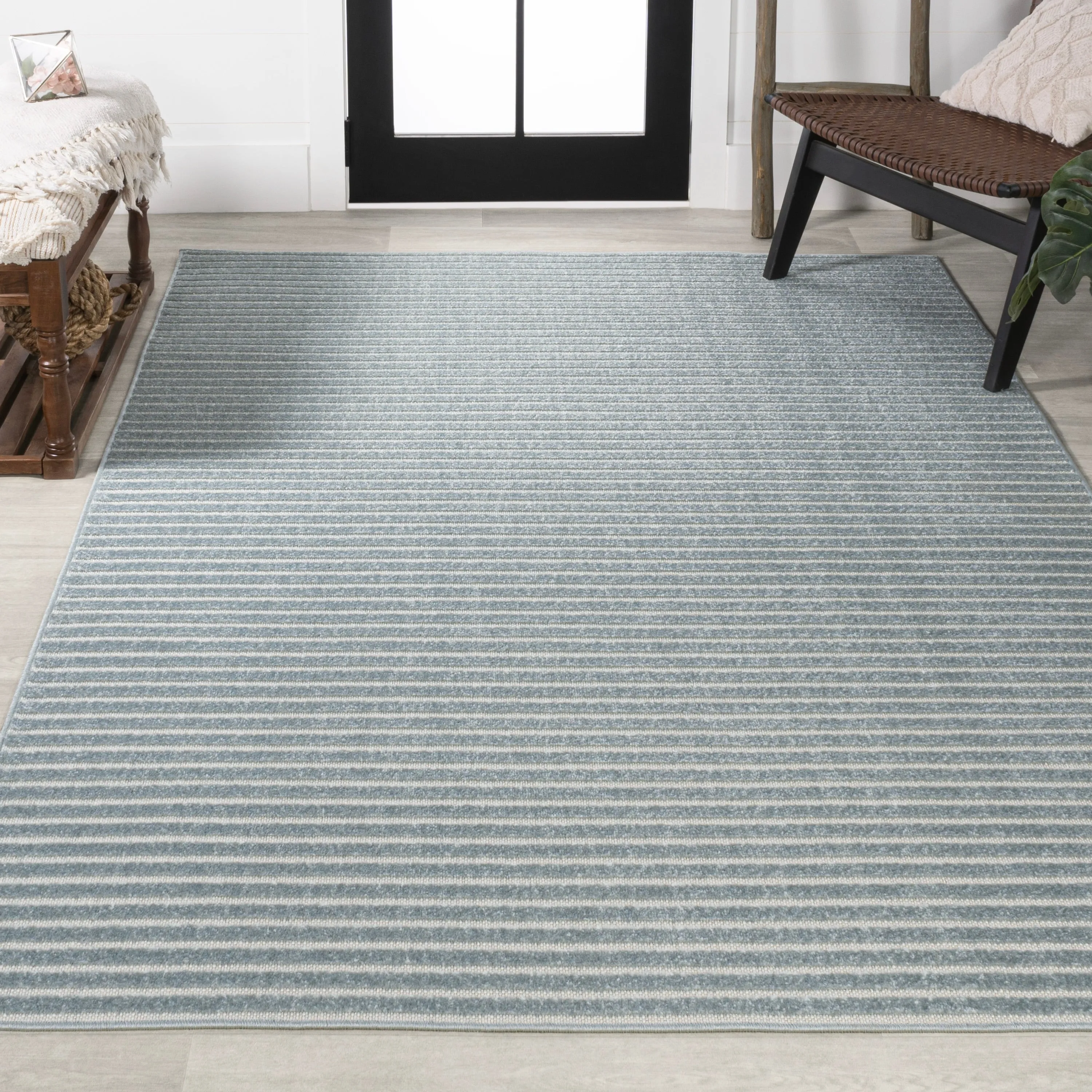 JONATHAN Y Maribo Minimalist Scandi Striped Navy/ivory Area Rug
