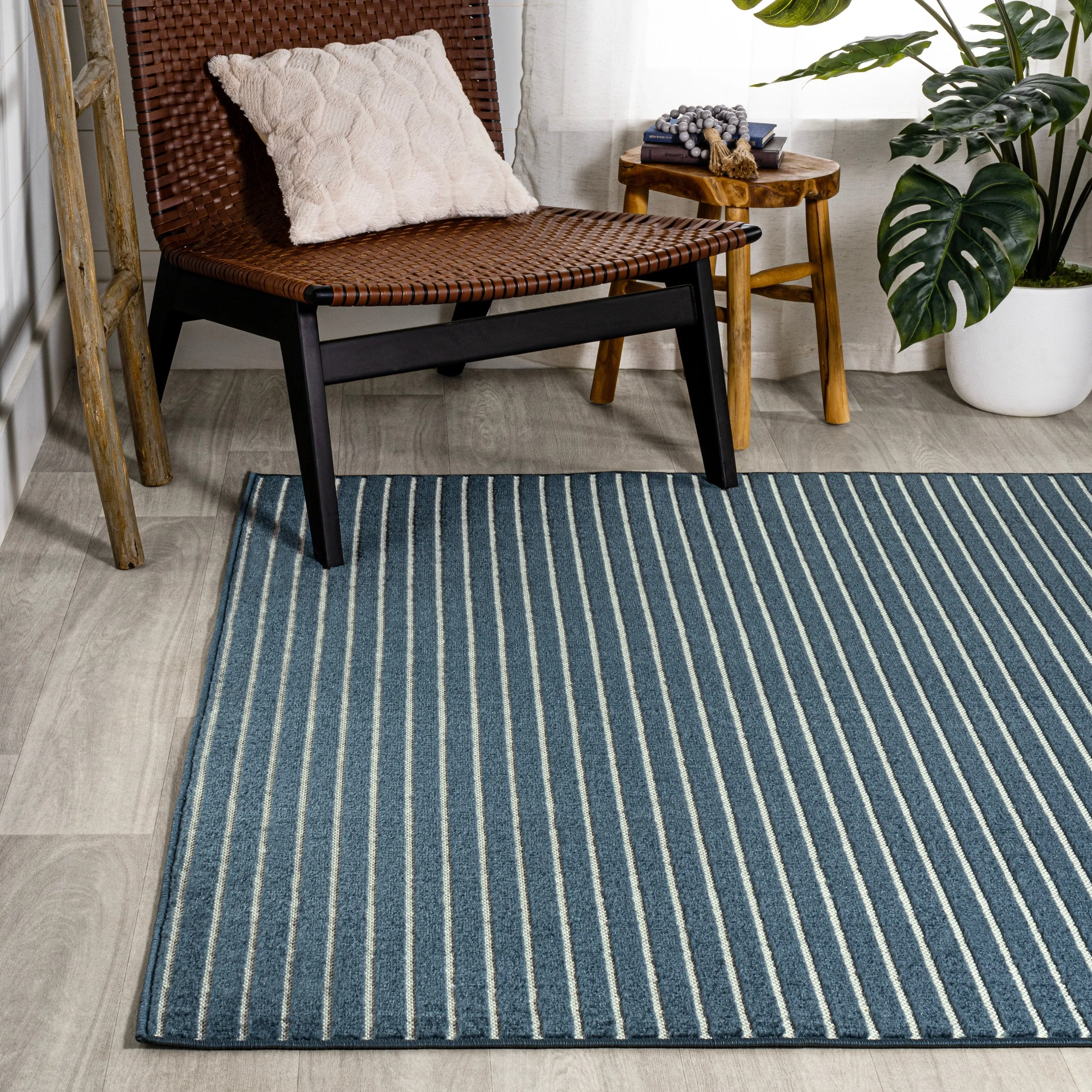 JONATHAN Y Maribo Minimalist Scandi Striped Navy/ivory Area Rug