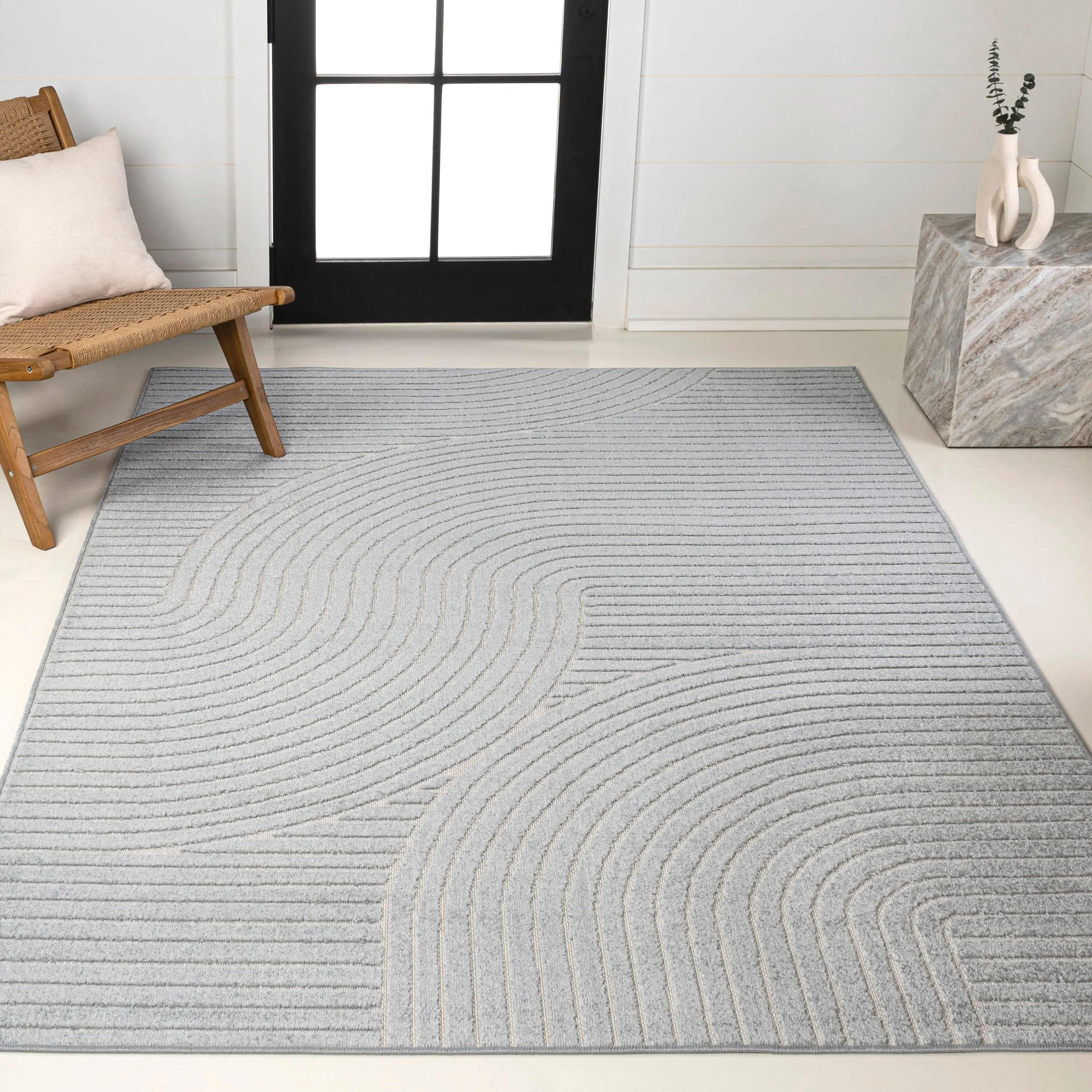 JONATHAN Y Odense Minimalist Curve Geometric Gray/Ivory Area Rug