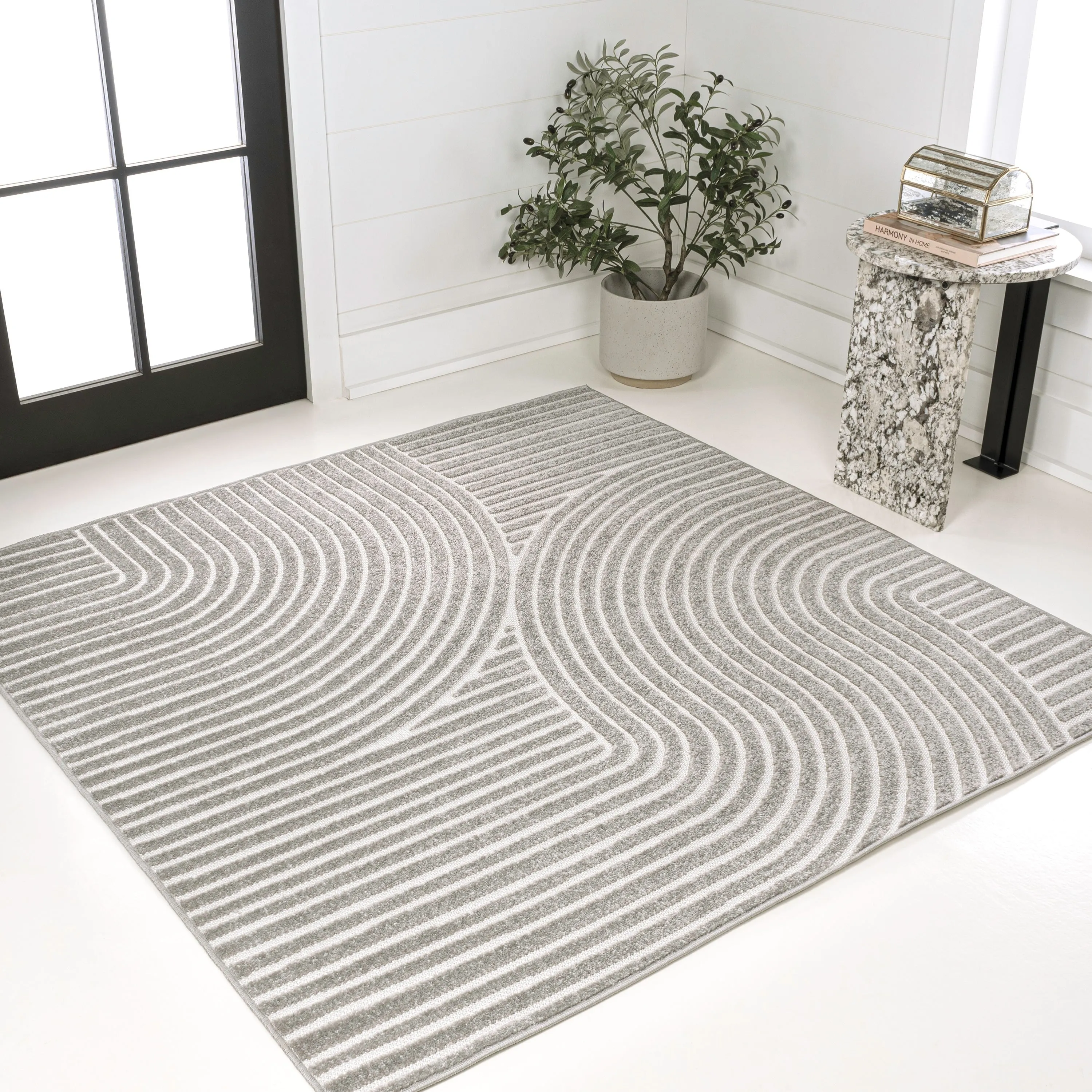 JONATHAN Y Odense Minimalist Curve Geometric Gray/Ivory Area Rug