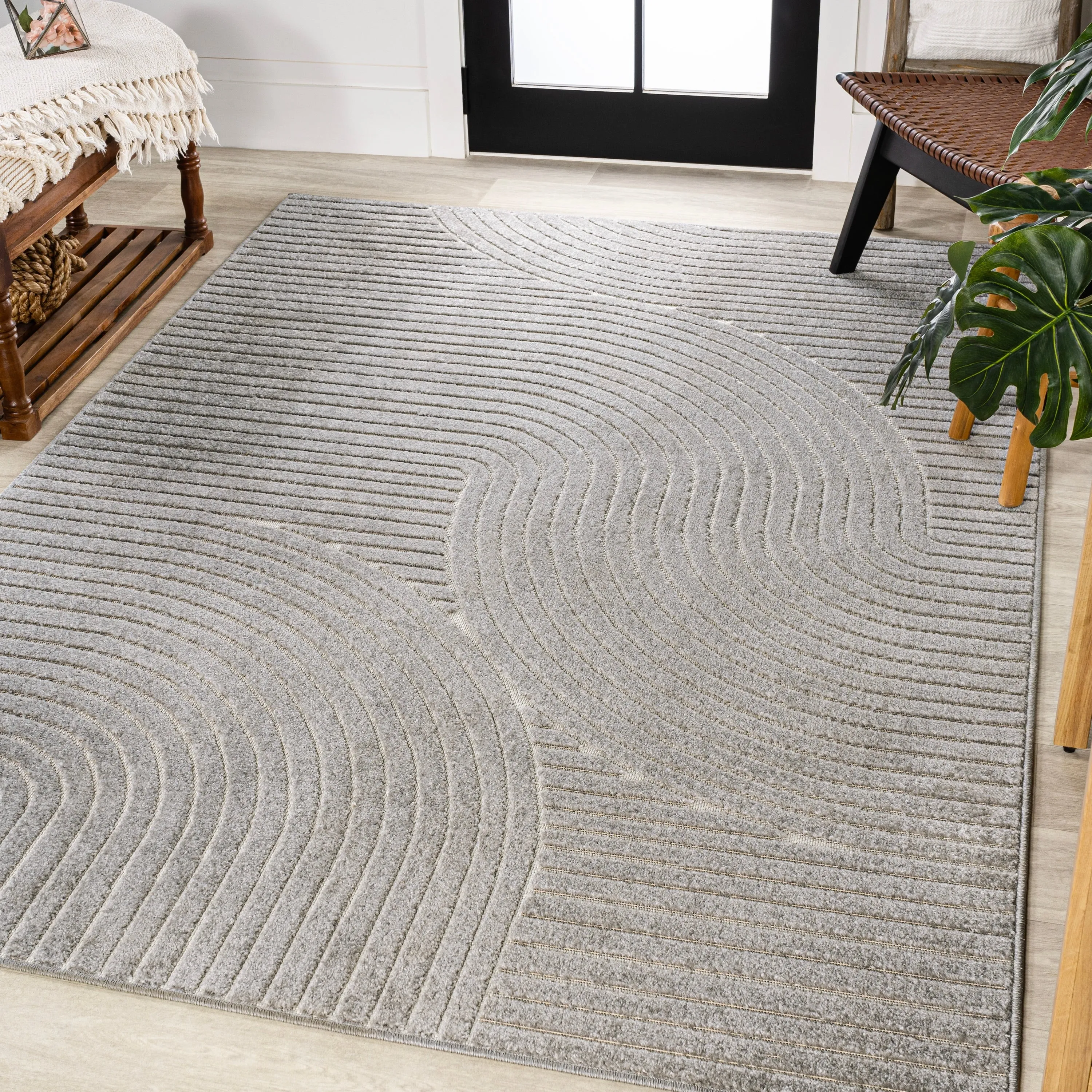 JONATHAN Y Odense Minimalist Curve Geometric Gray/Ivory Area Rug