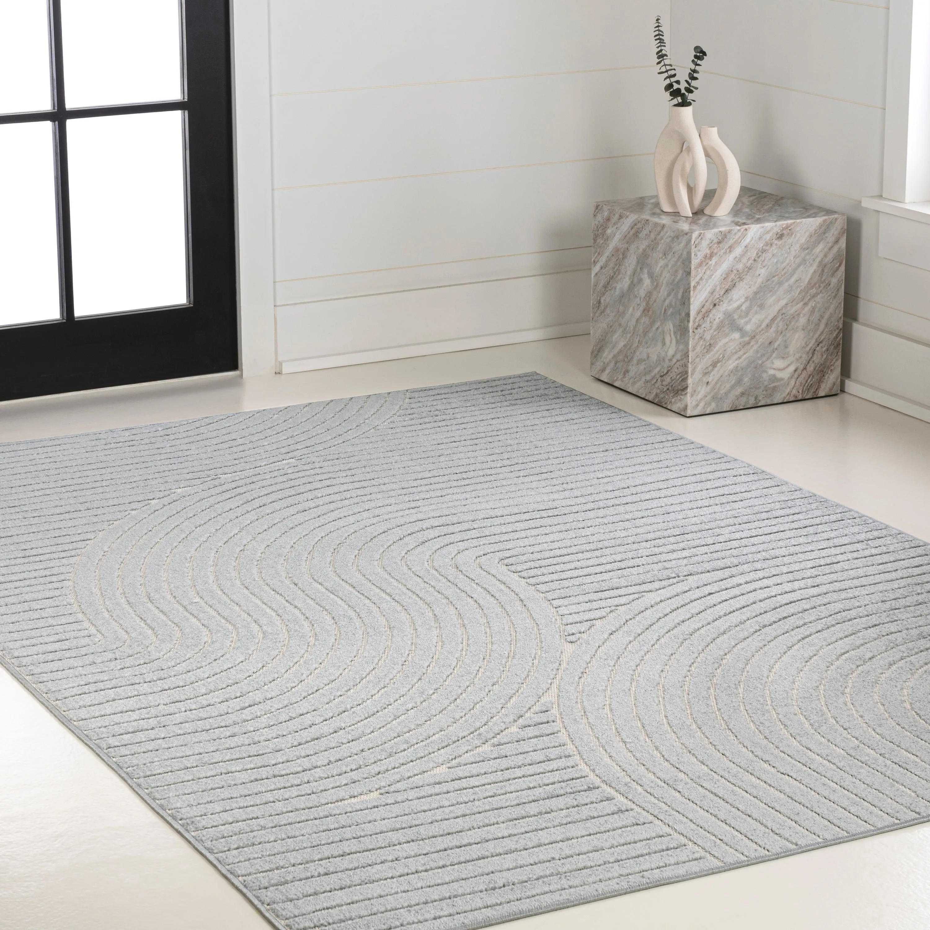 JONATHAN Y Odense Minimalist Curve Geometric Gray/Ivory Area Rug