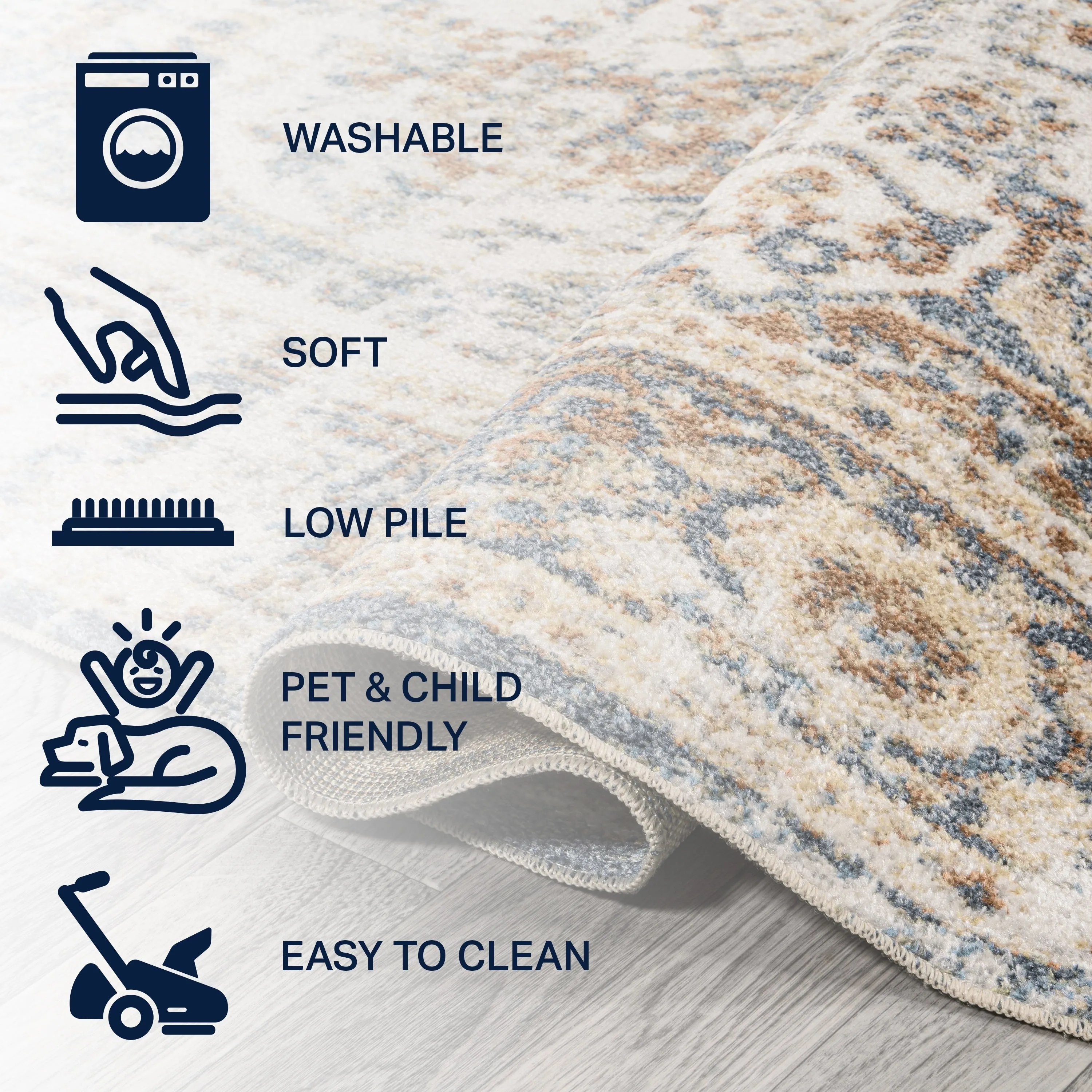 JONATHAN Y Pavel Bold Distressed Medallion Low-Pile Machine-Washable Area Rug