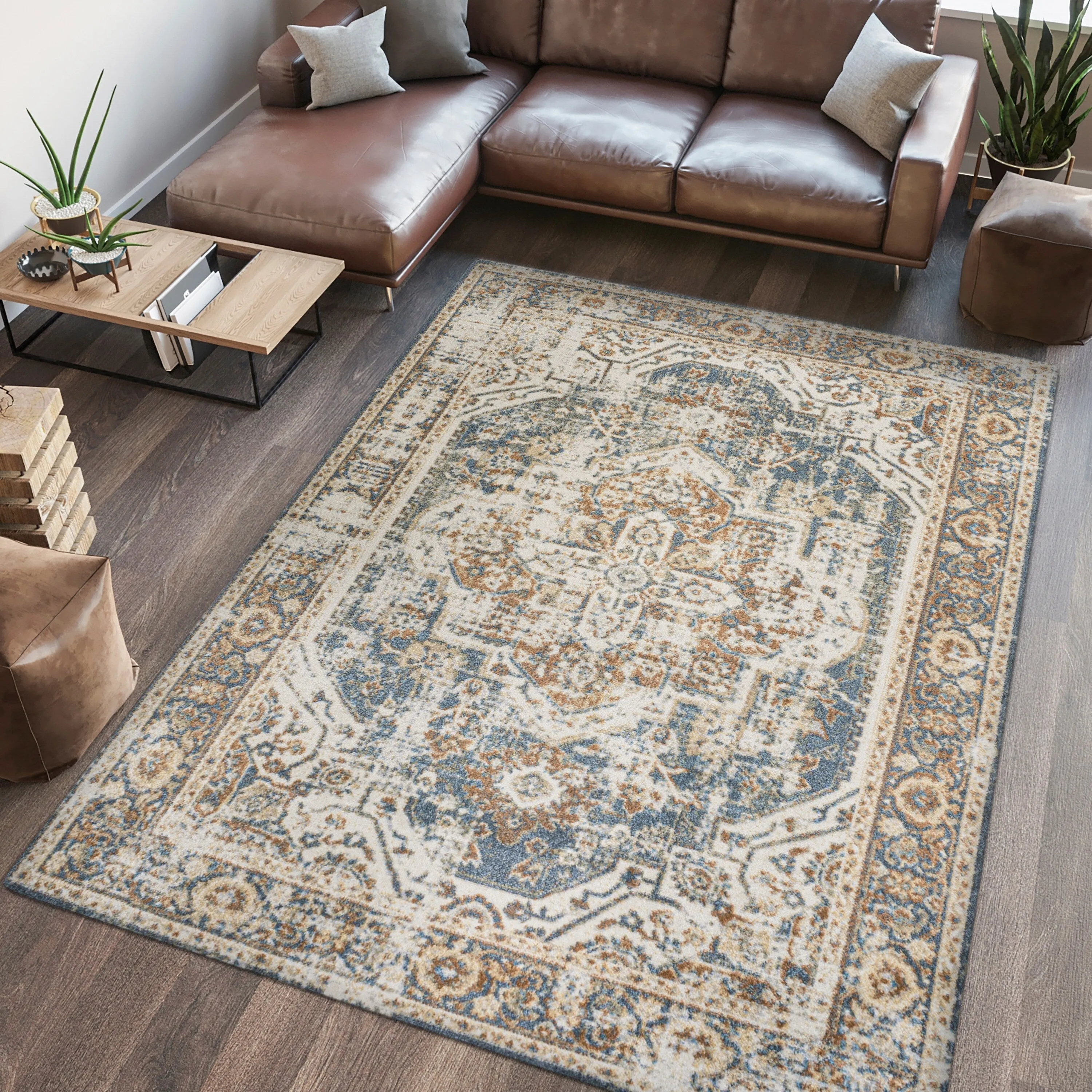 JONATHAN Y Pavel Bold Distressed Medallion Low-Pile Machine-Washable Area Rug