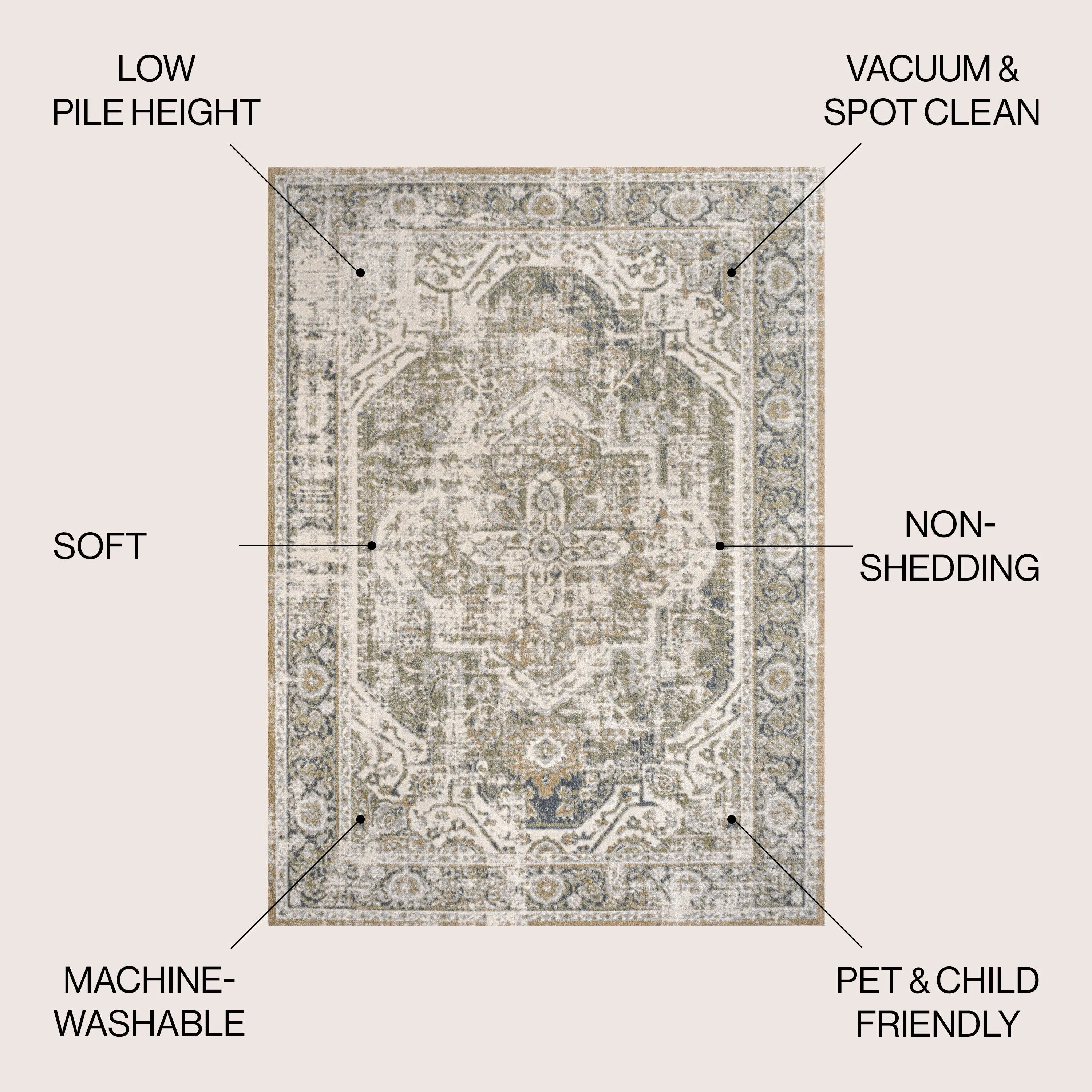 JONATHAN Y Pavel Bold Distressed Medallion Low-Pile Machine-Washable Area Rug