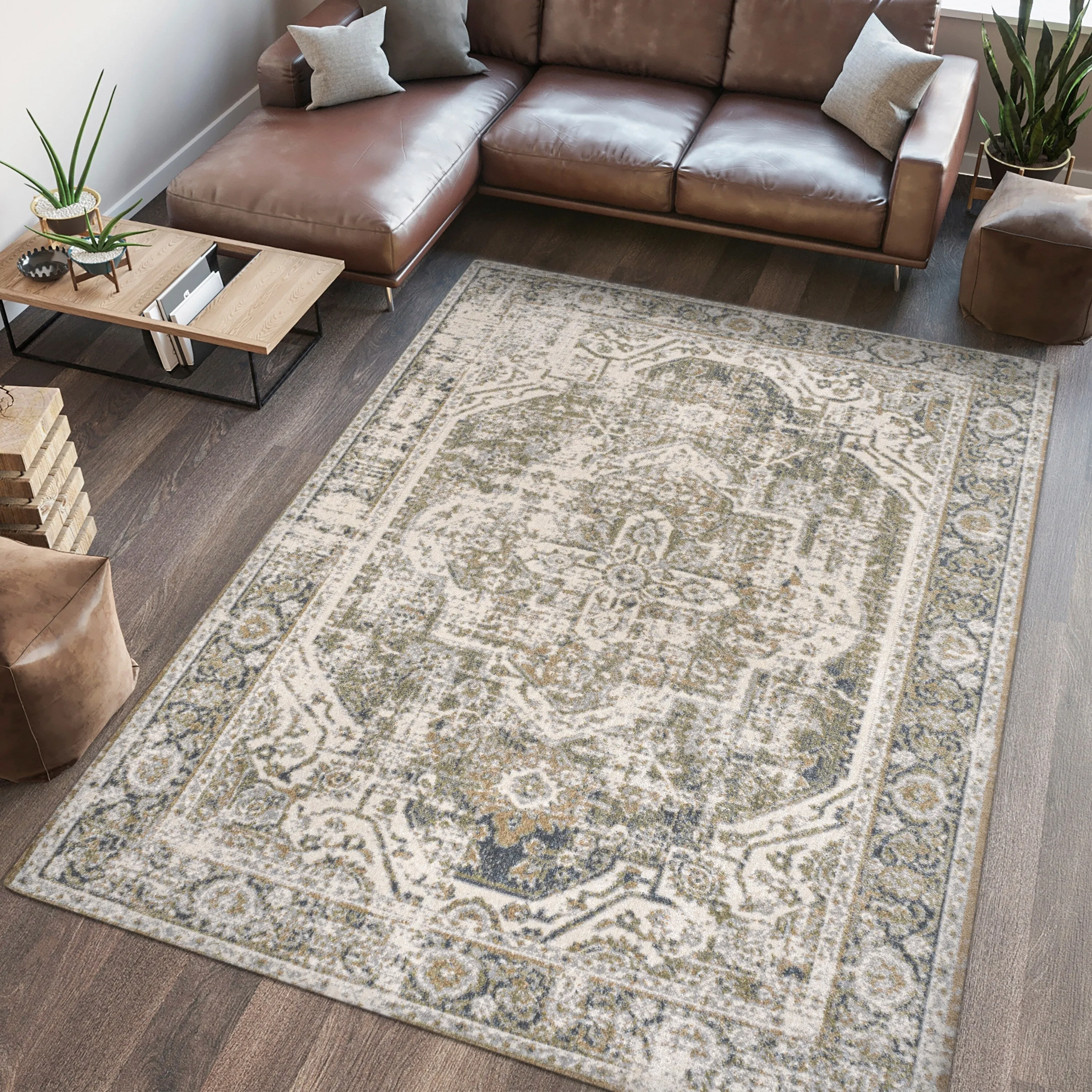 JONATHAN Y Pavel Bold Distressed Medallion Low-Pile Machine-Washable Area Rug