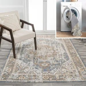 JONATHAN Y Pavel Bold Distressed Medallion Low-Pile Machine-Washable Area Rug