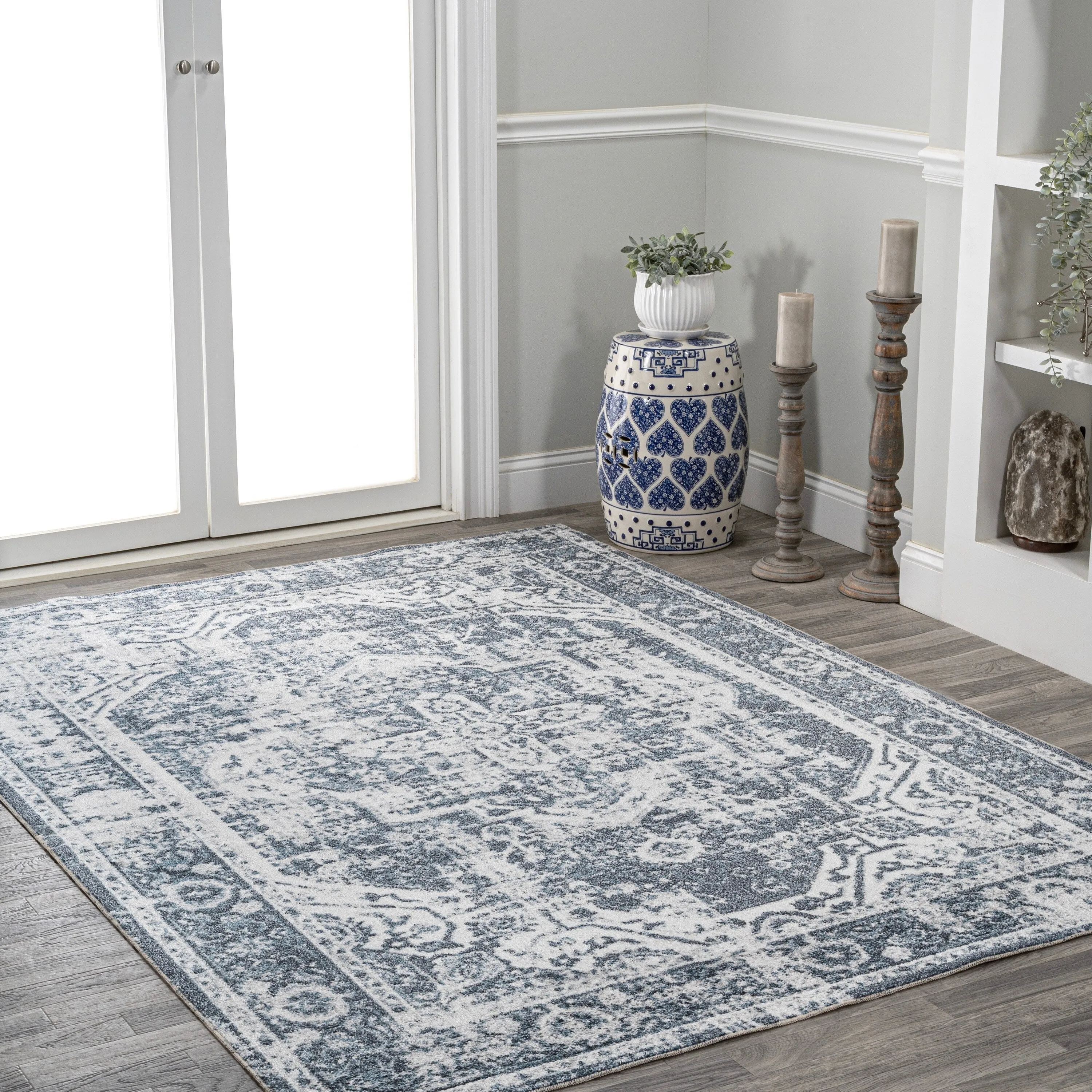 JONATHAN Y Pavel Bold Distressed Medallion Low-Pile Machine-Washable Area Rug