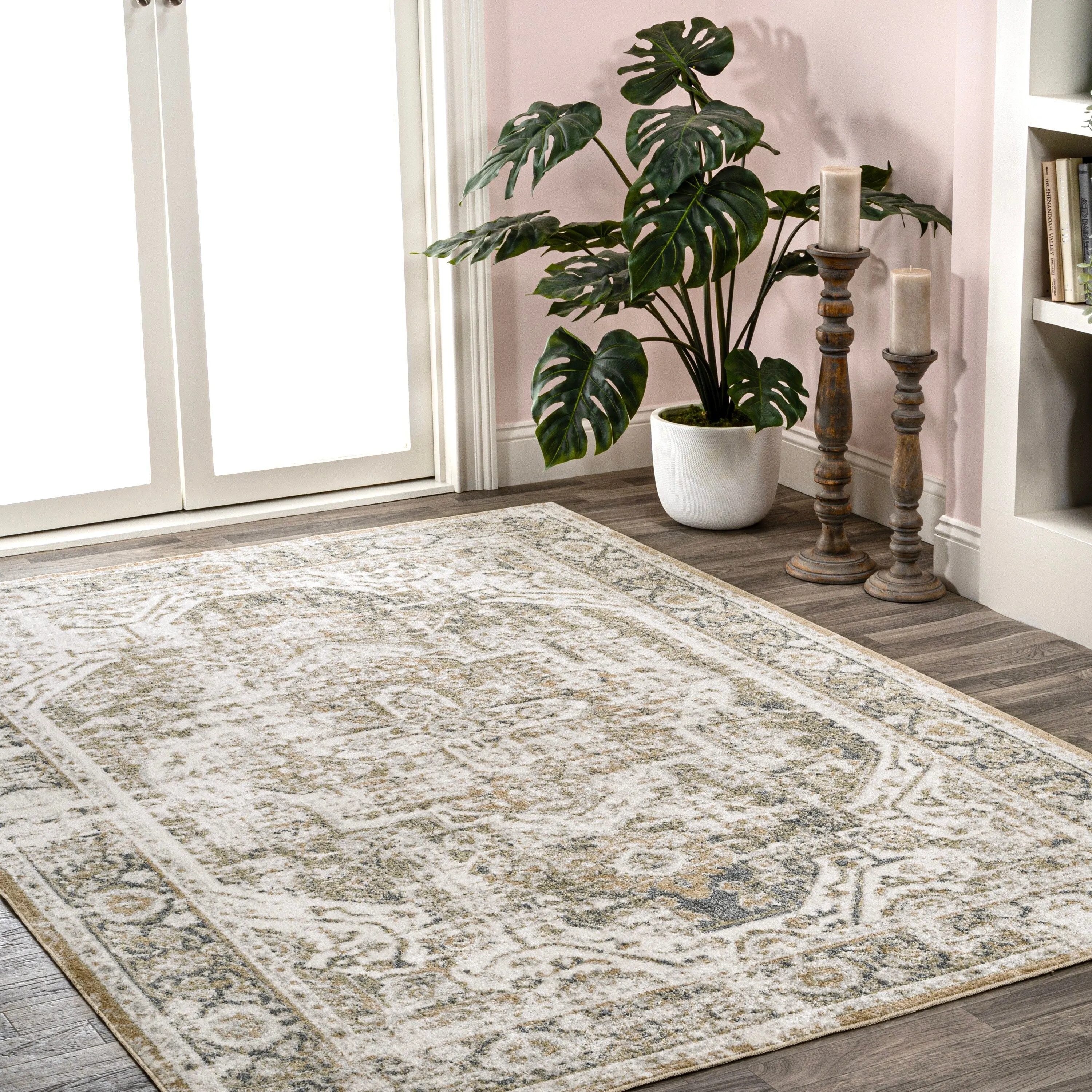 JONATHAN Y Pavel Bold Distressed Medallion Low-Pile Machine-Washable Area Rug