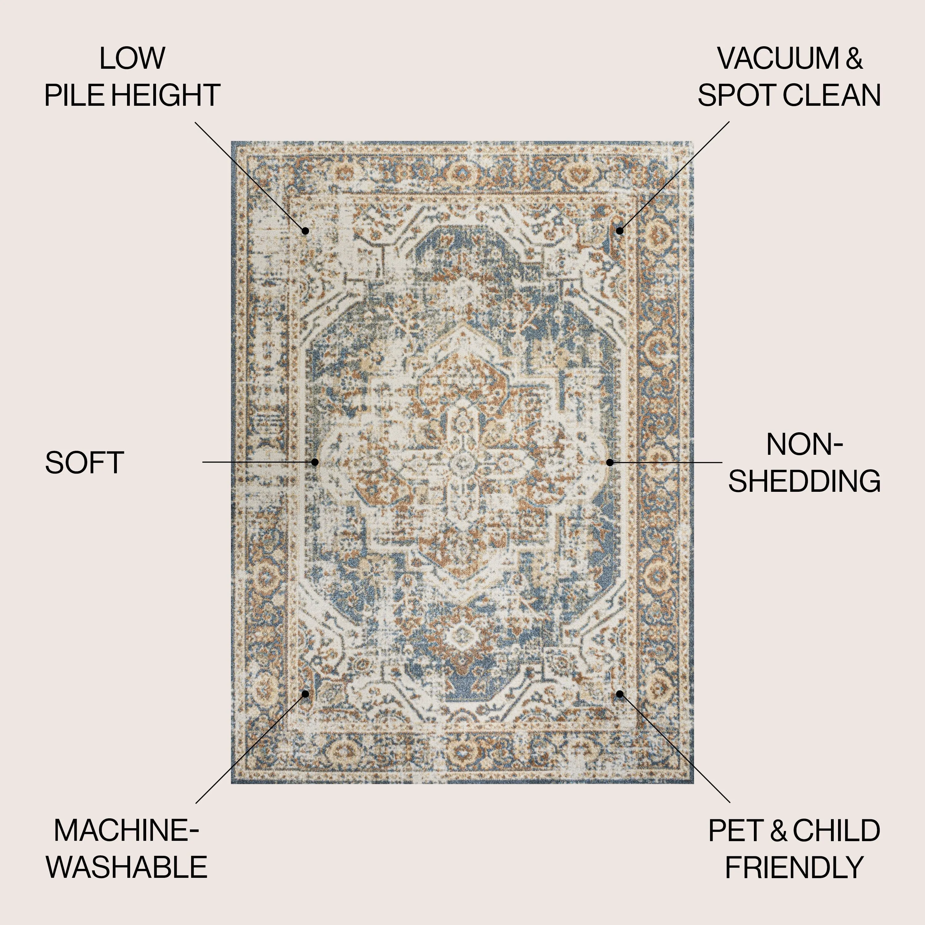 JONATHAN Y Pavel Bold Distressed Medallion Low-Pile Machine-Washable Area Rug