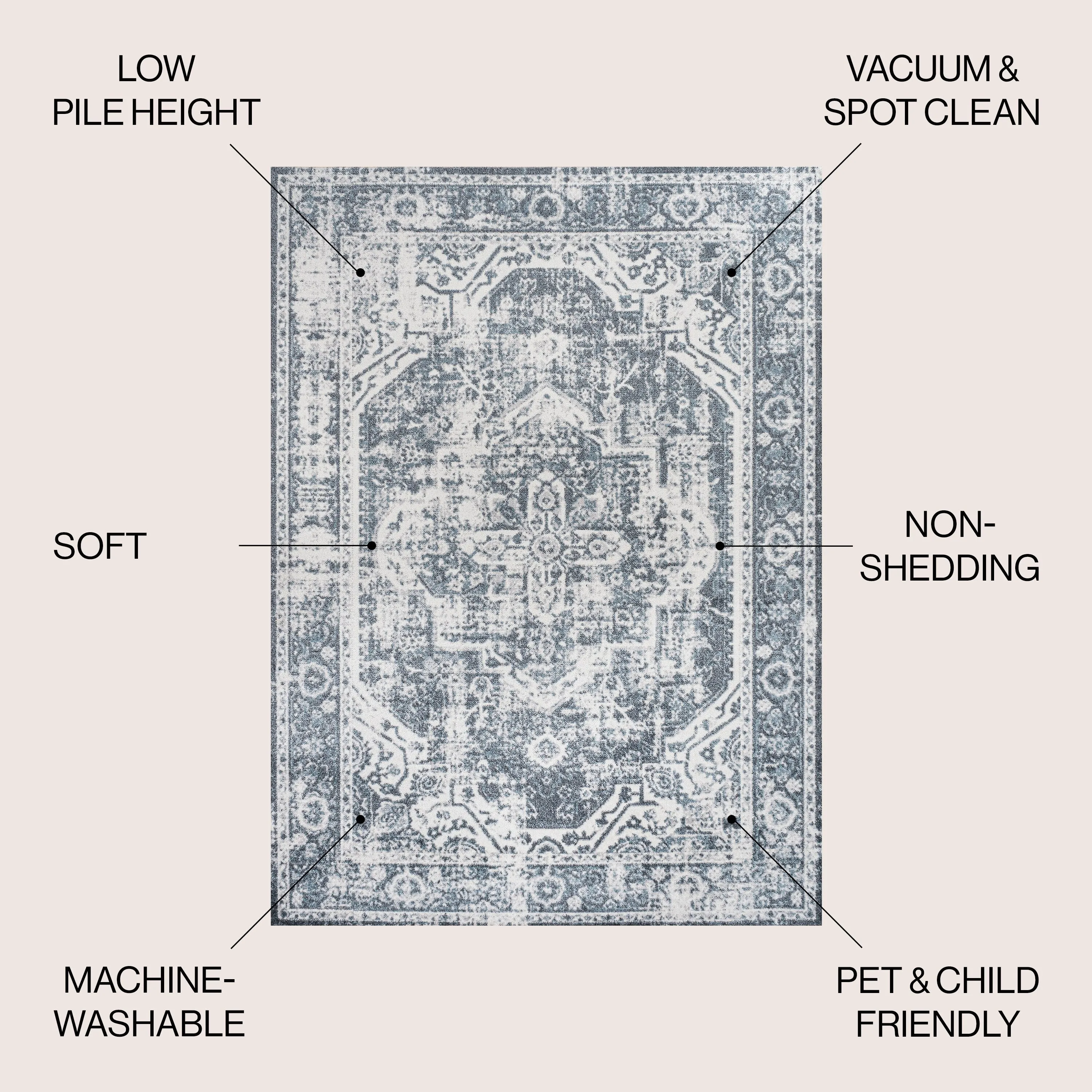 JONATHAN Y Pavel Bold Distressed Medallion Low-Pile Machine-Washable Area Rug