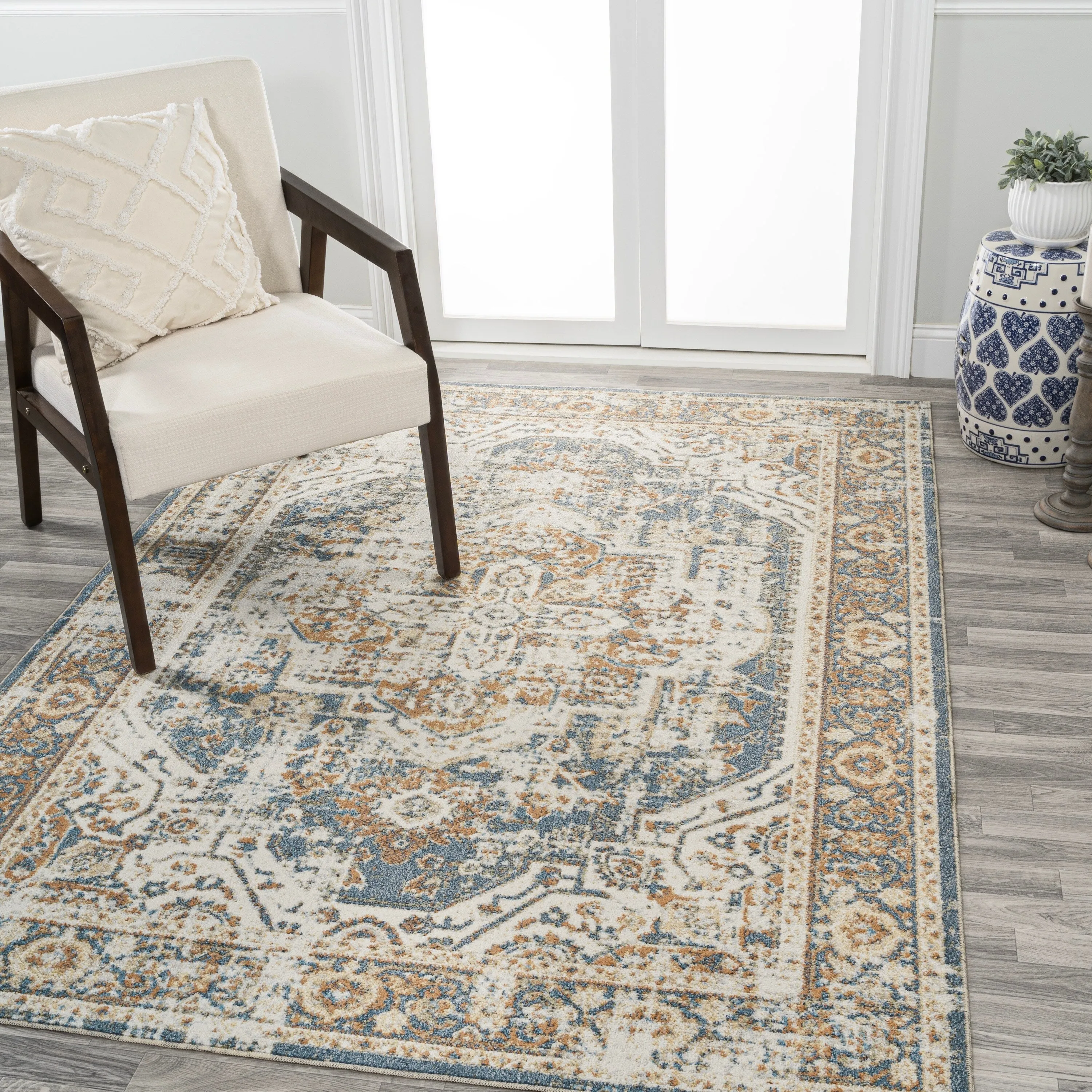 JONATHAN Y Pavel Bold Distressed Medallion Low-Pile Machine-Washable Area Rug