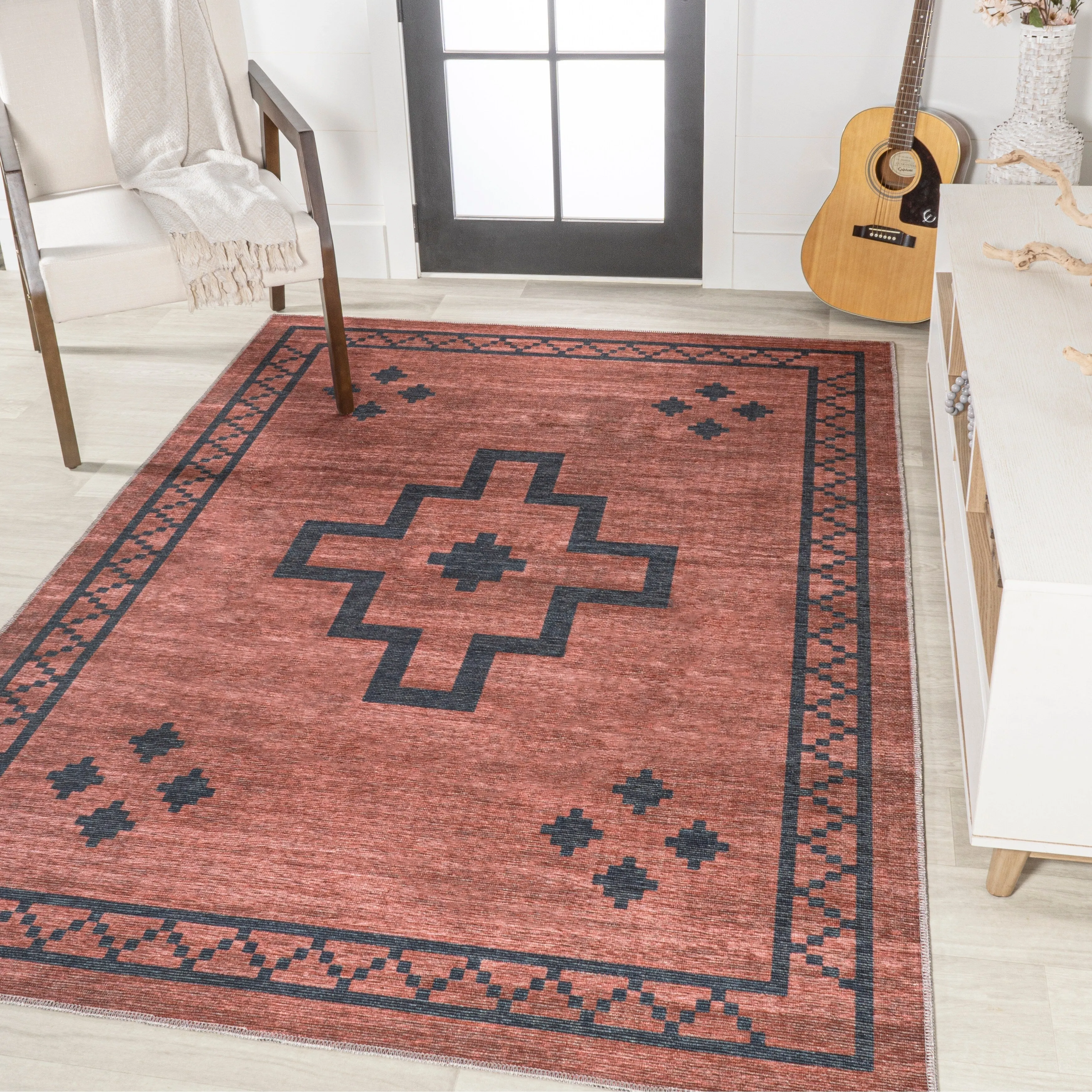 JONATHAN Y Rand Medallion Textured Weave Machine Washable Area Rug