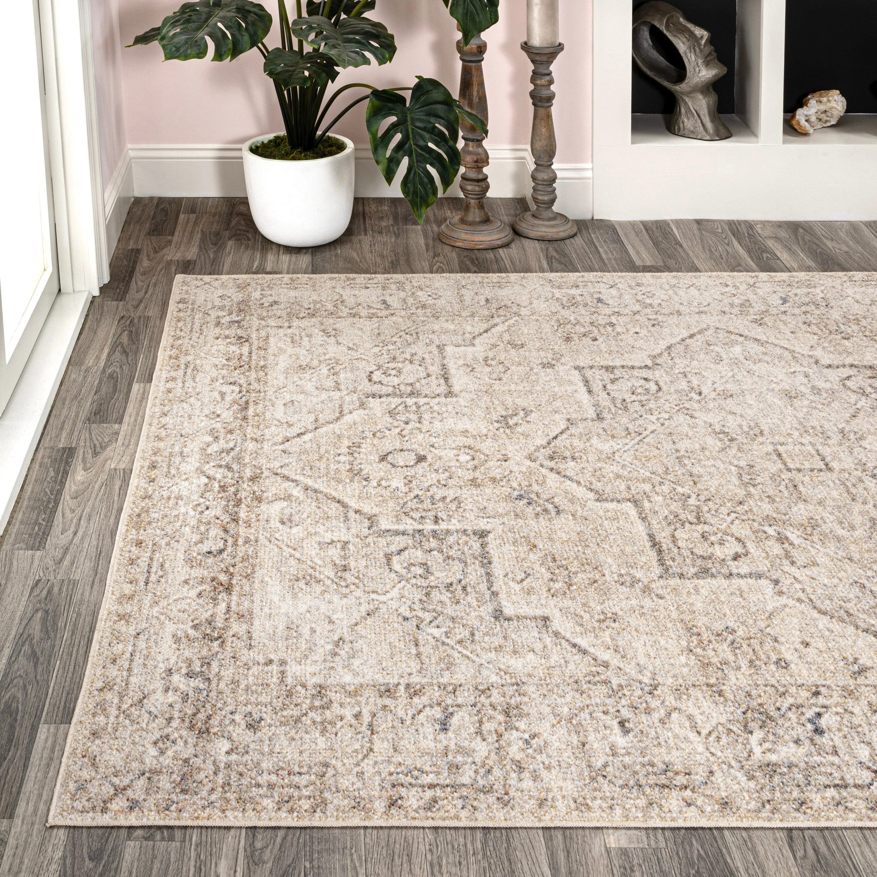 JONATHAN Y Retro Vintage Native American Medallion Machine-Washable Cream/Brown Area Rug