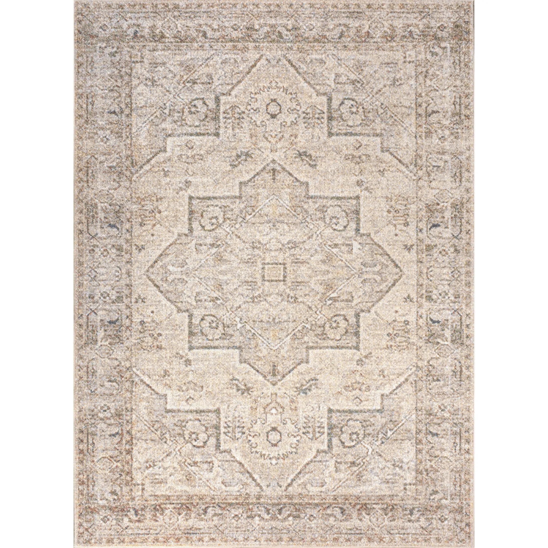 JONATHAN Y Retro Vintage Native American Medallion Machine-Washable Cream/Brown Area Rug