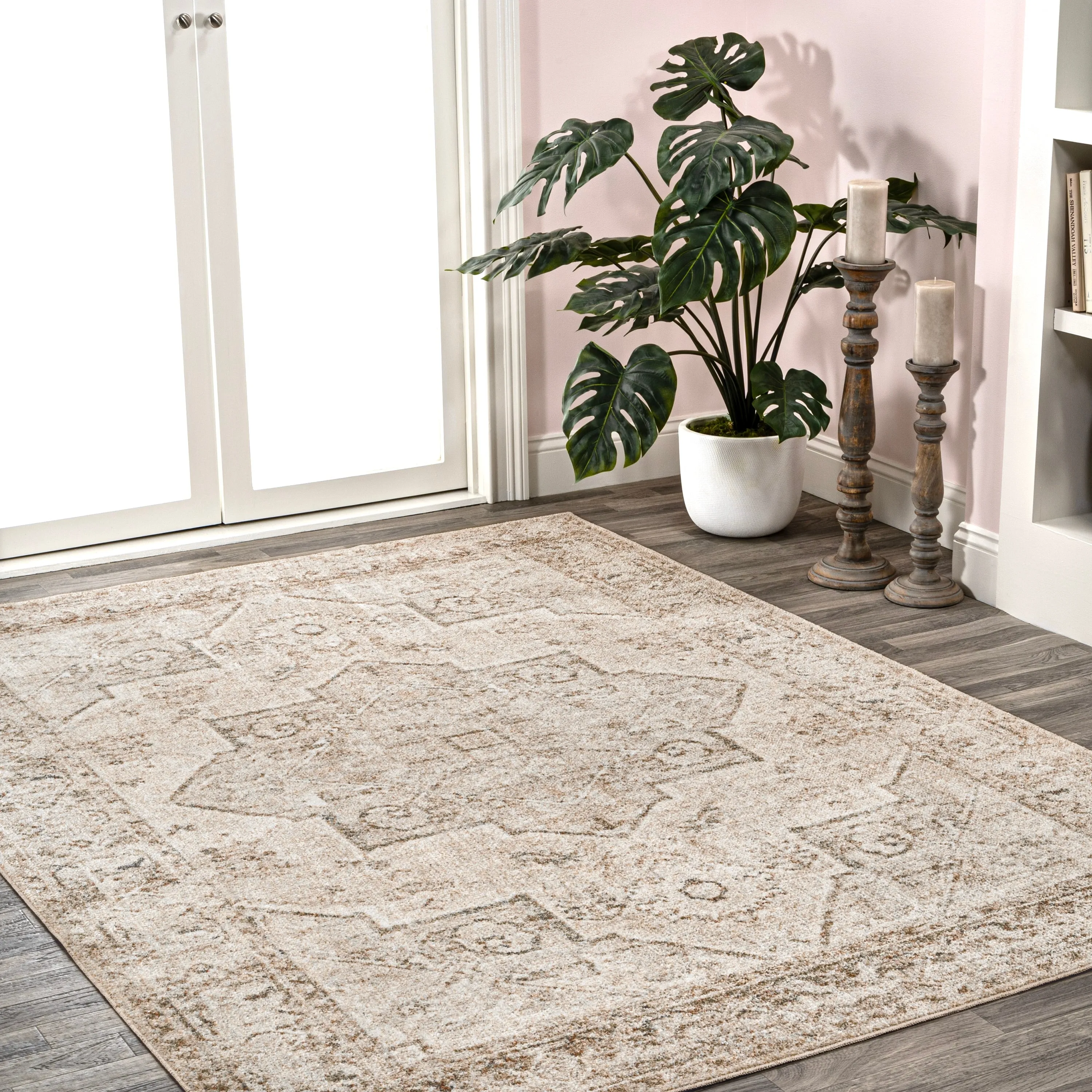 JONATHAN Y Retro Vintage Native American Medallion Machine-Washable Cream/Brown Area Rug
