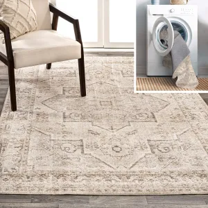 JONATHAN Y Retro Vintage Native American Medallion Machine-Washable Cream/Brown Area Rug