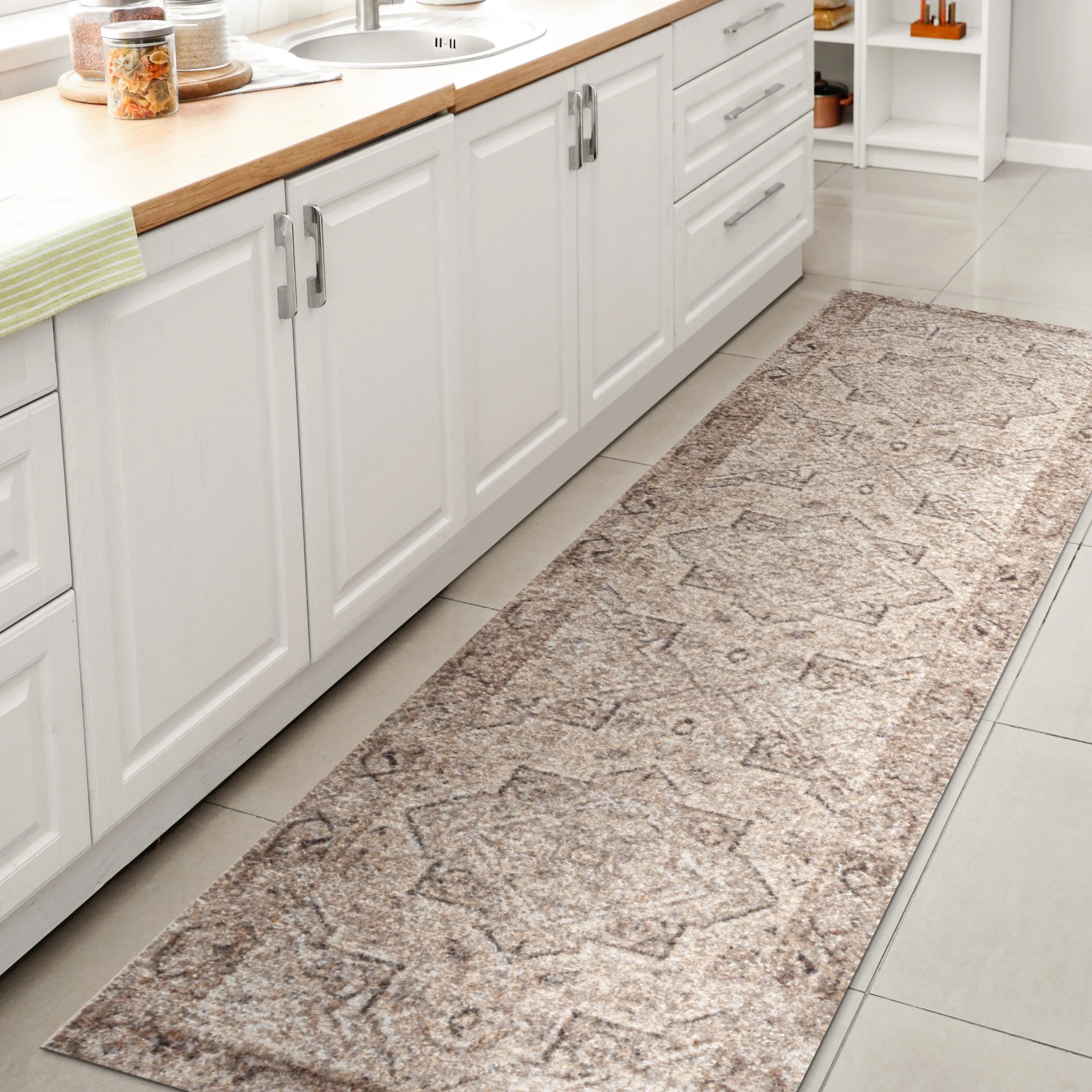 JONATHAN Y Retro Vintage Native American Medallion Machine-Washable Cream/Brown Area Rug